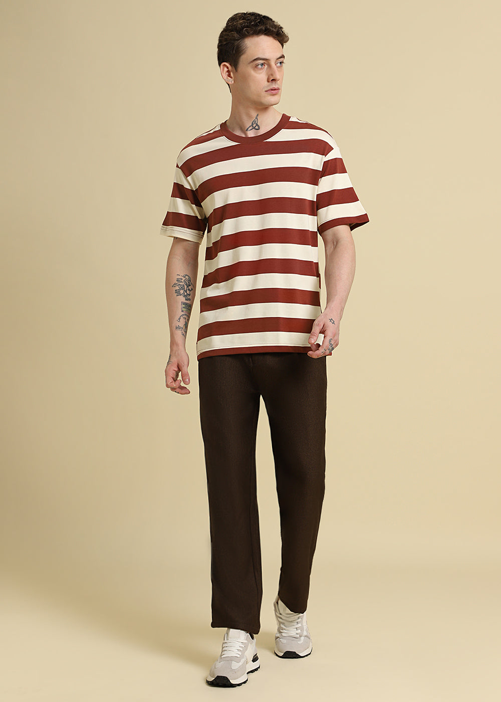 Brown And Cream Stripe T-Shirt