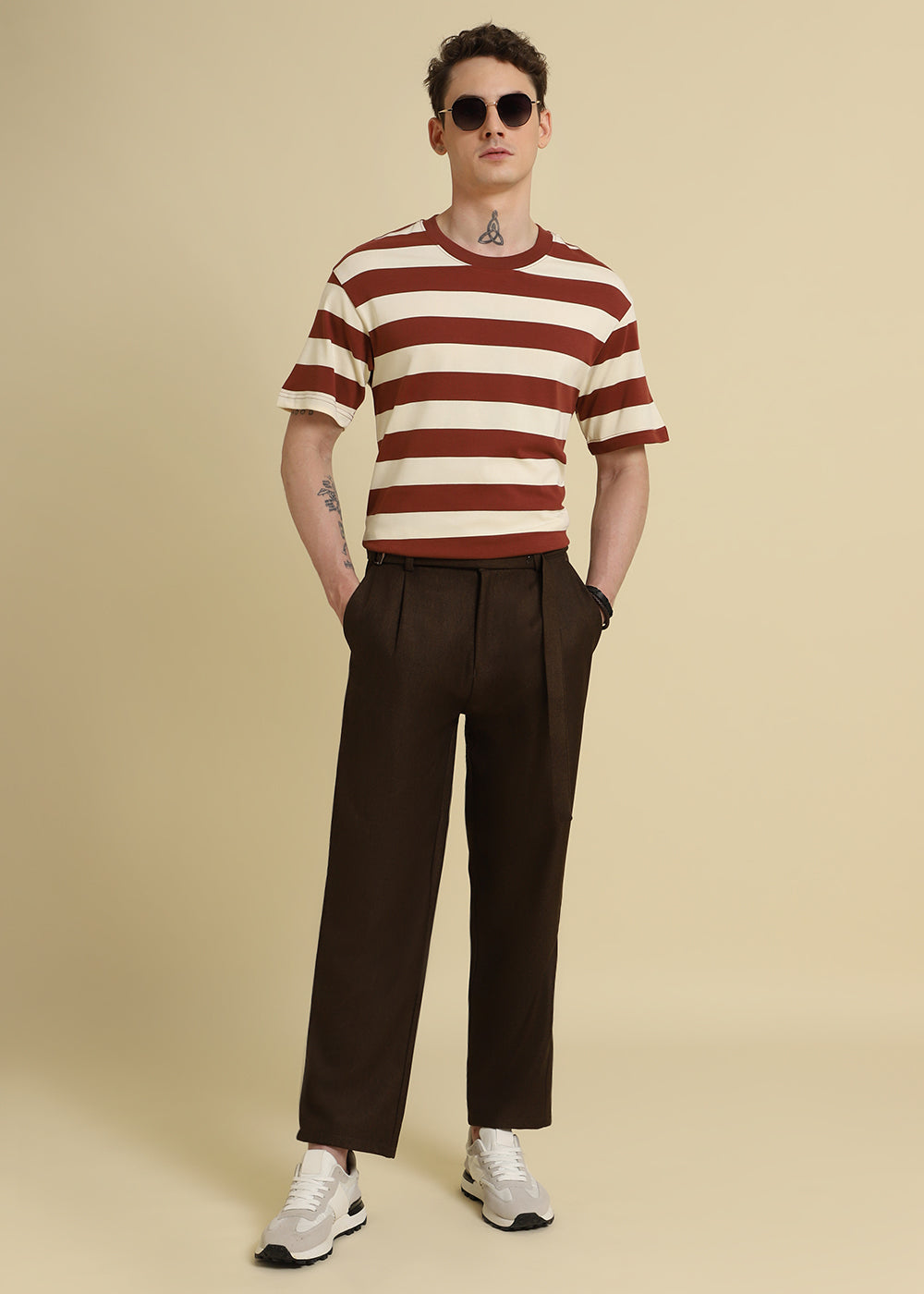 Brown And Cream Stripe T-Shirt