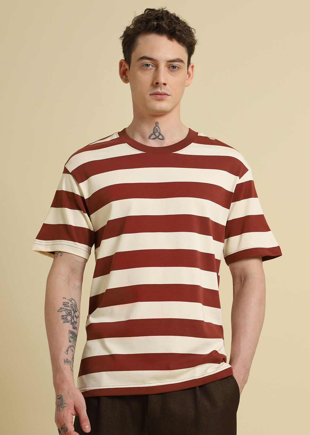 Brown And Cream Stripe T-Shirt
