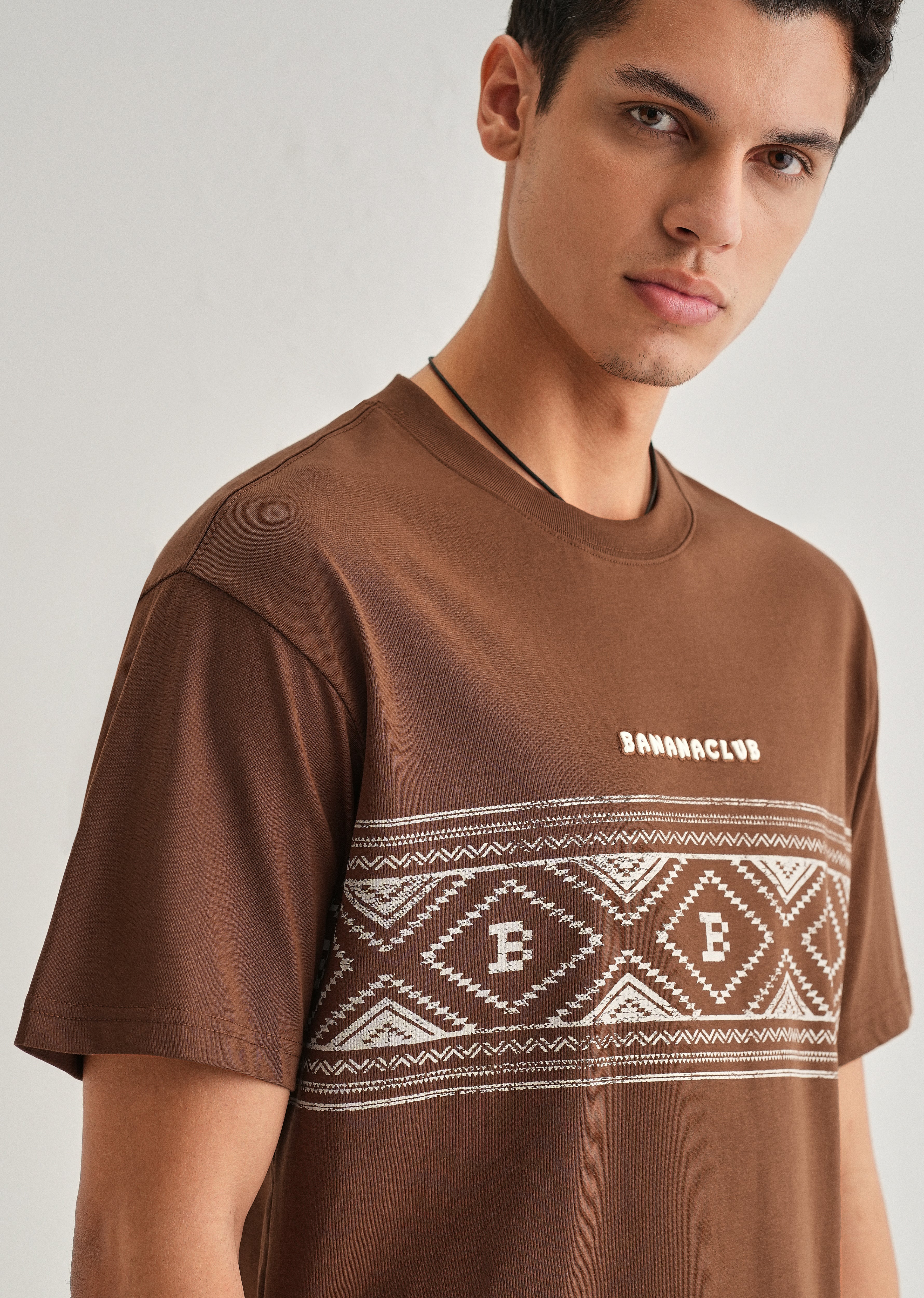 Brown Aztec Printed Oversized T-shirt