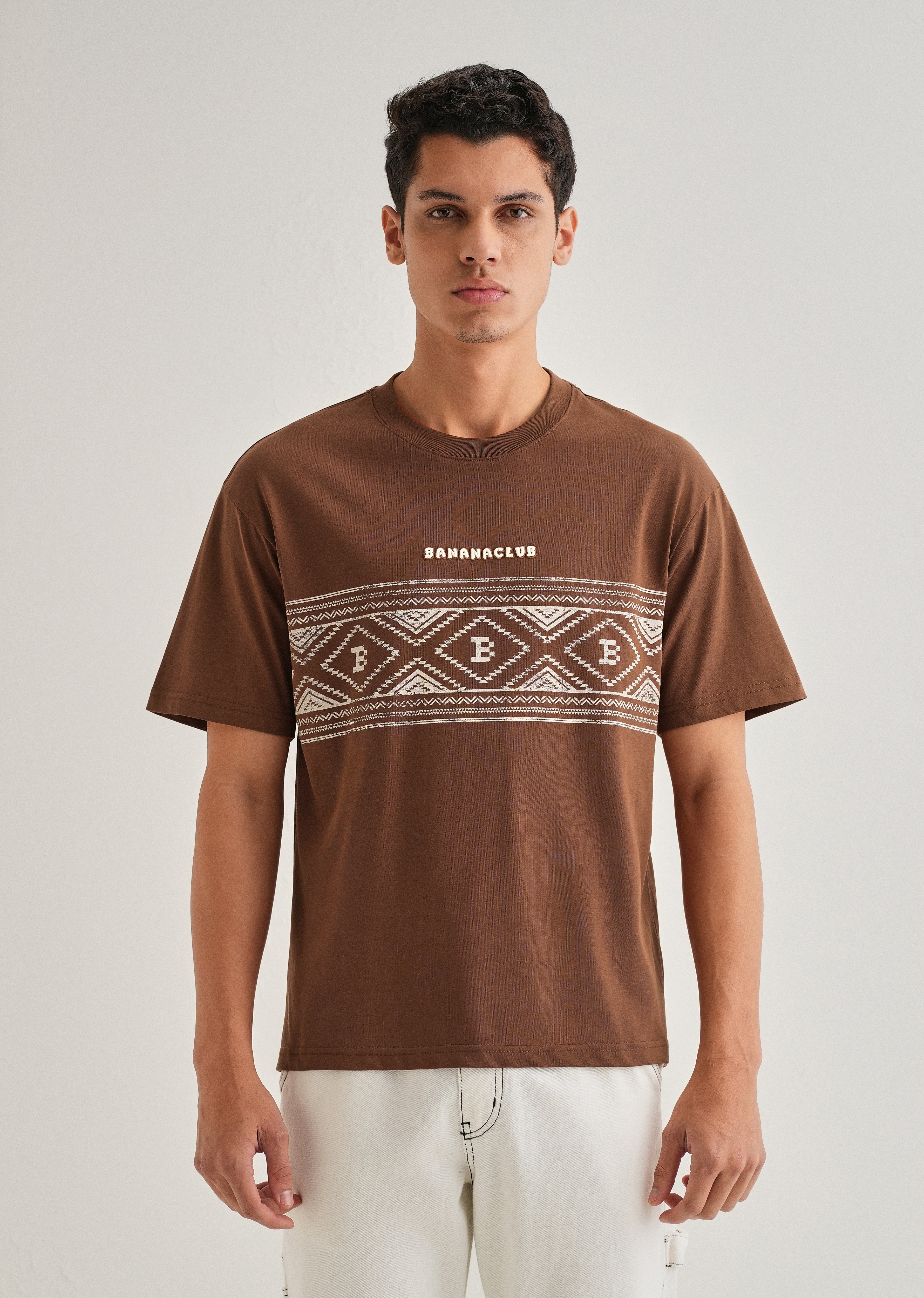 Brown Aztec Printed Oversized T-shirt