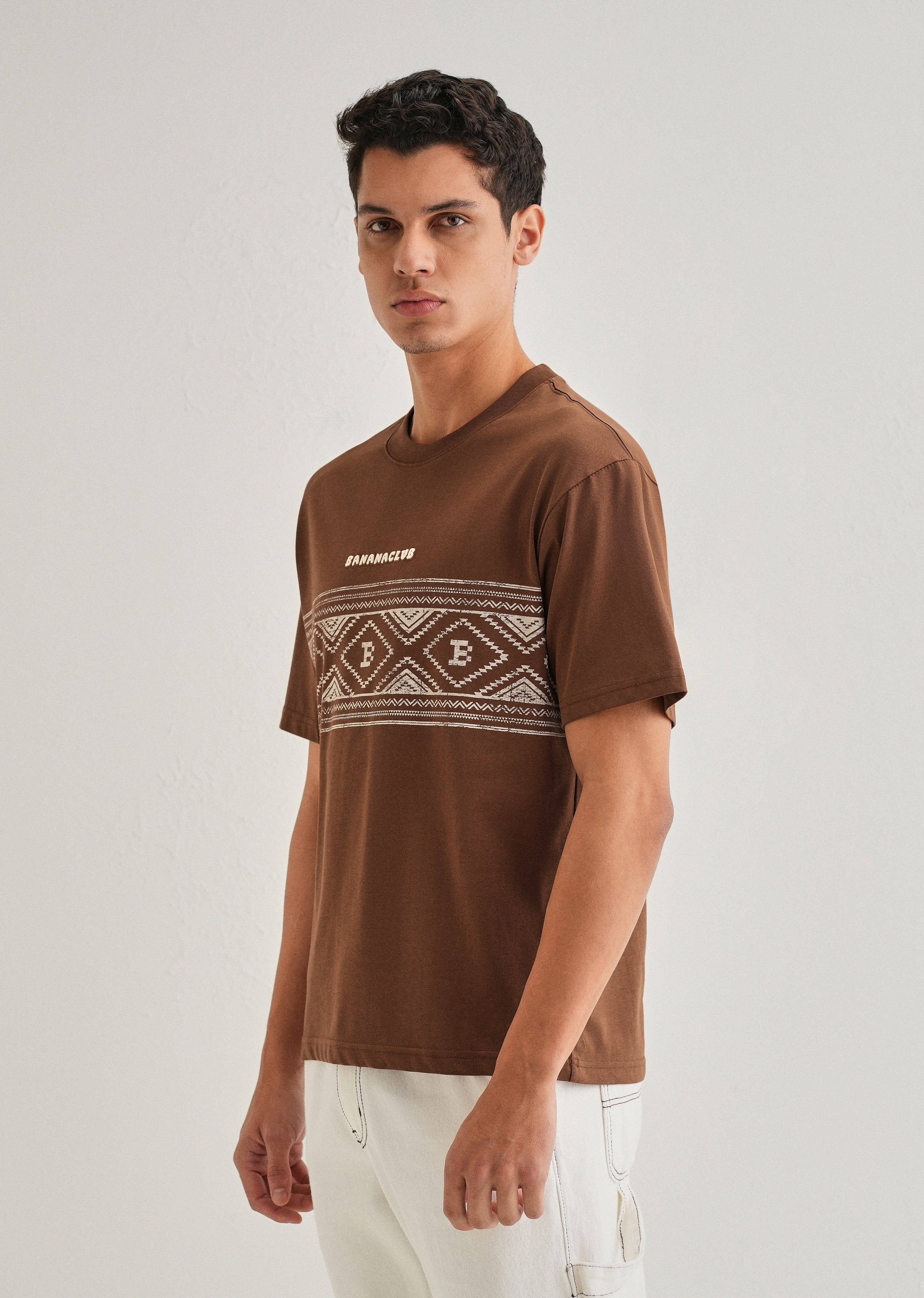 Brown Aztec Printed Oversized T-shirt