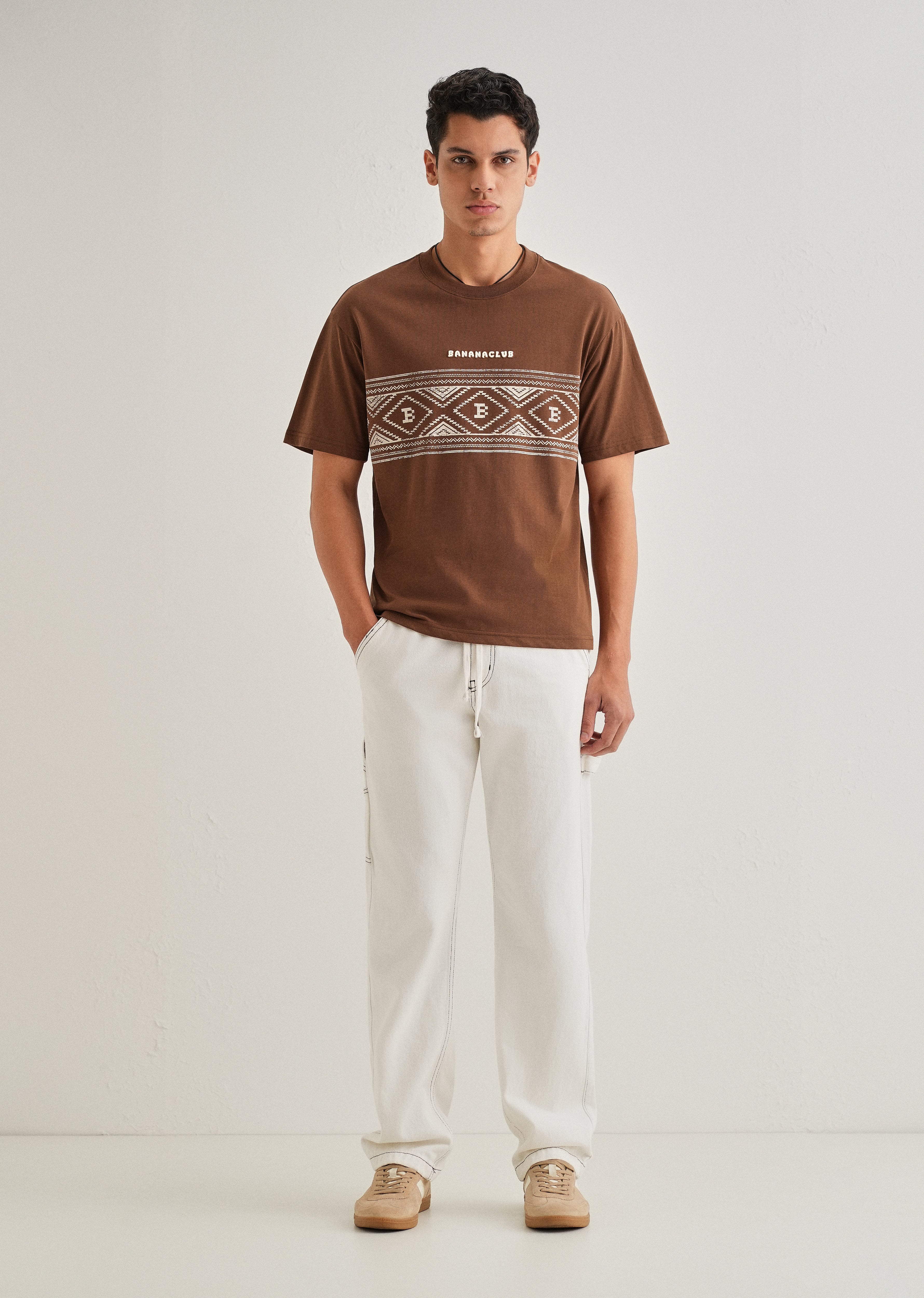 Brown Aztec Printed Oversized T-shirt
