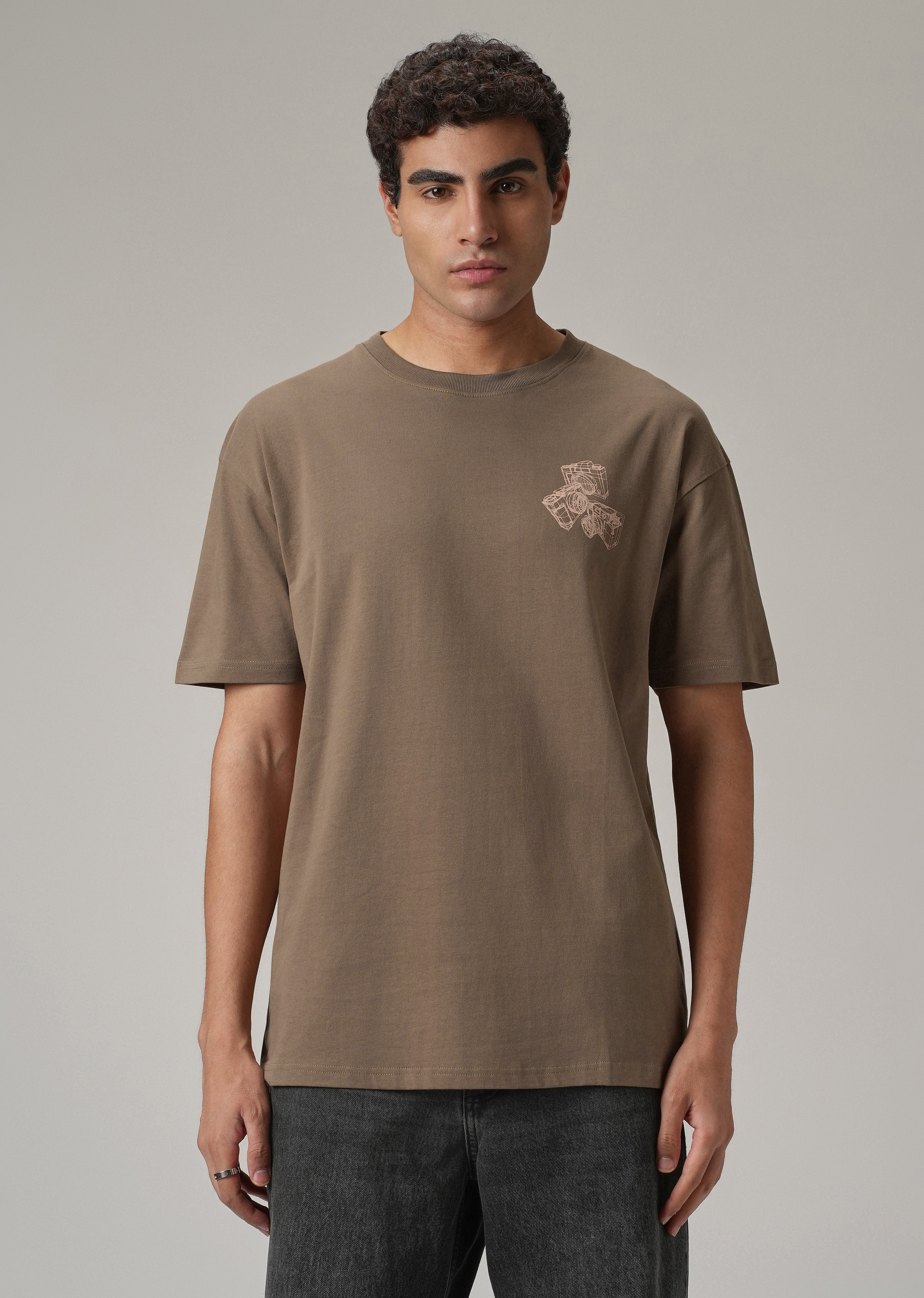 Brown Back Printed Oversized T-Shirt