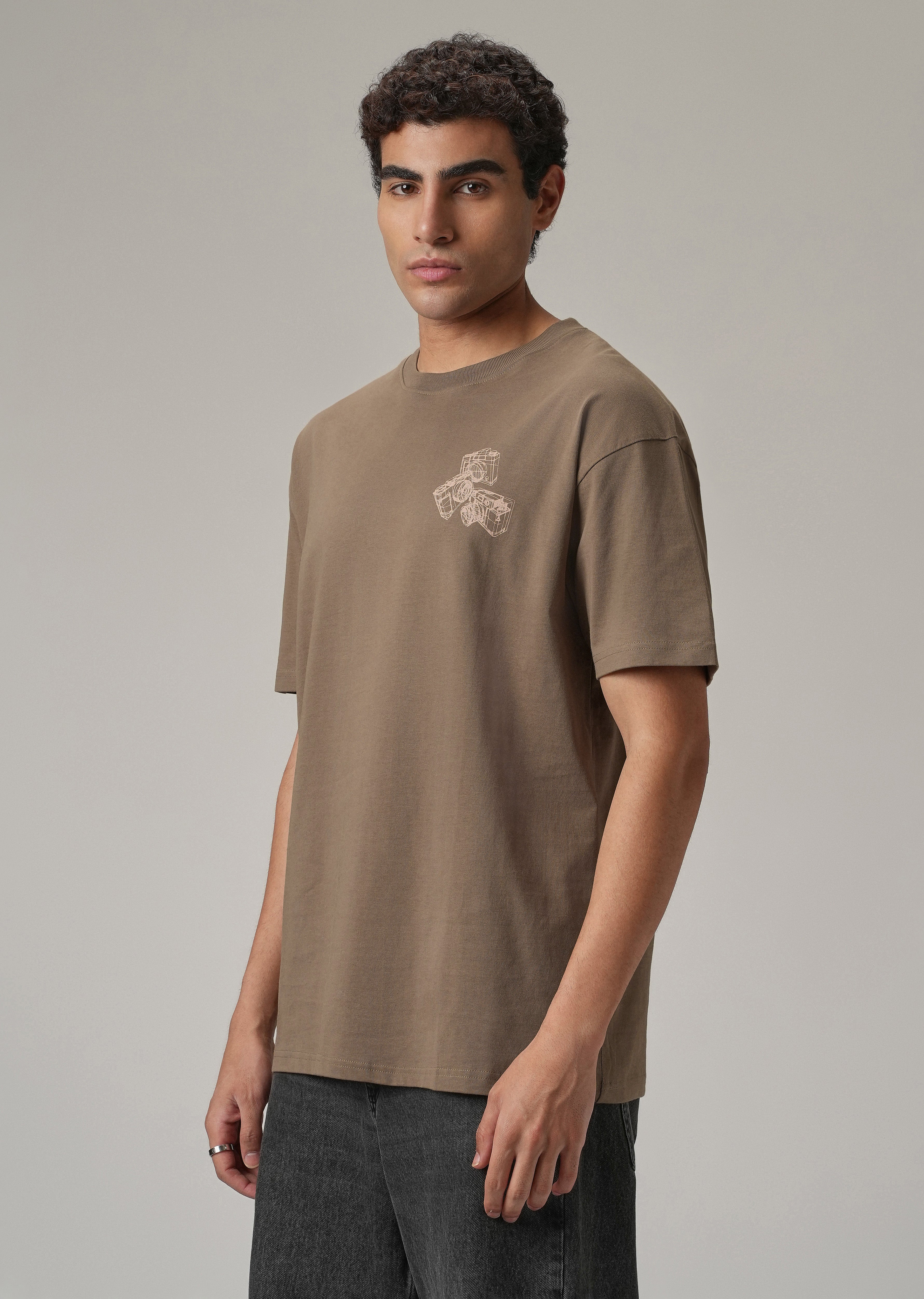 Brown Back Printed Oversized T-Shirt