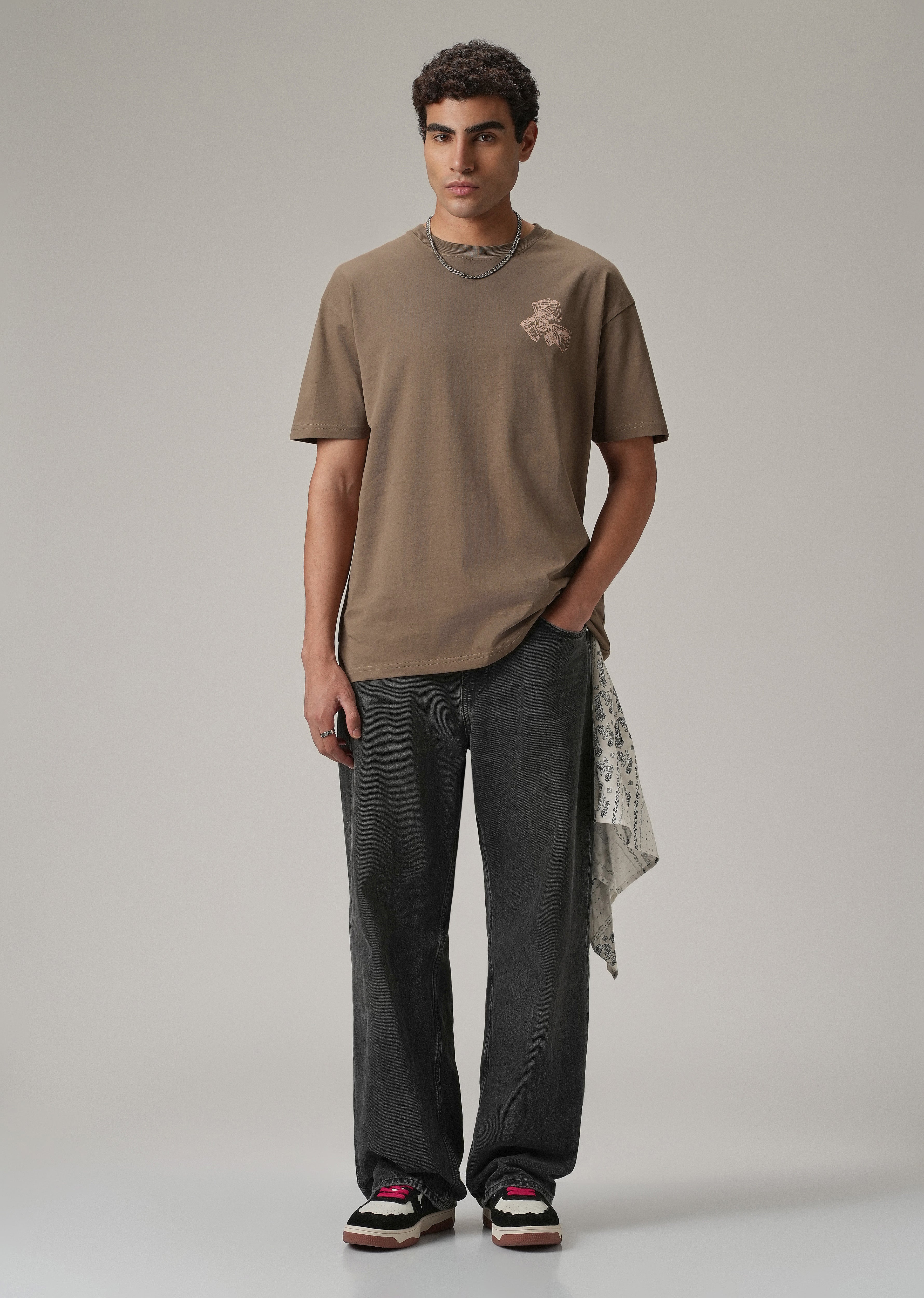 Brown Back Printed Oversized T-Shirt