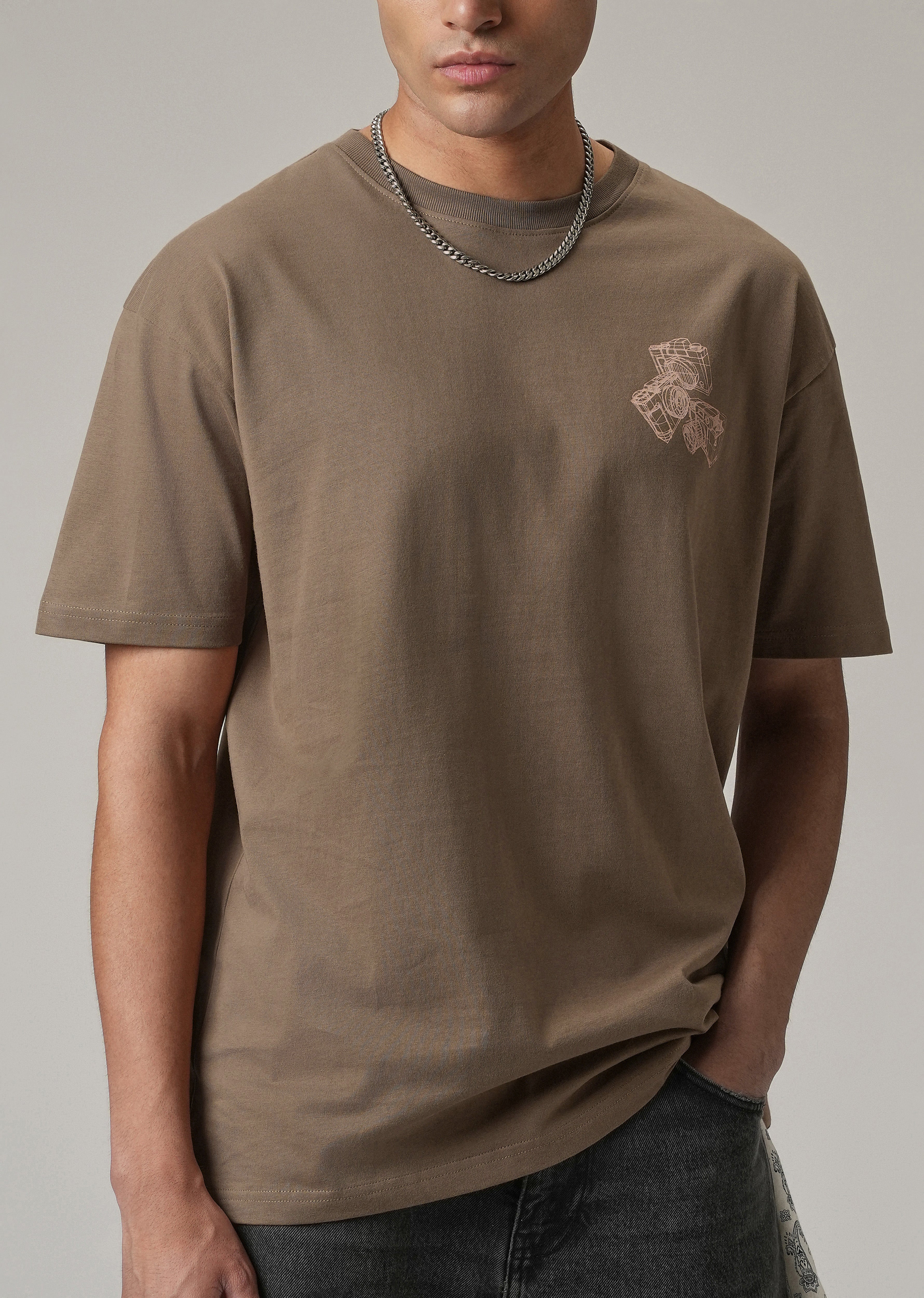 Brown Back Printed Oversized T-Shirt