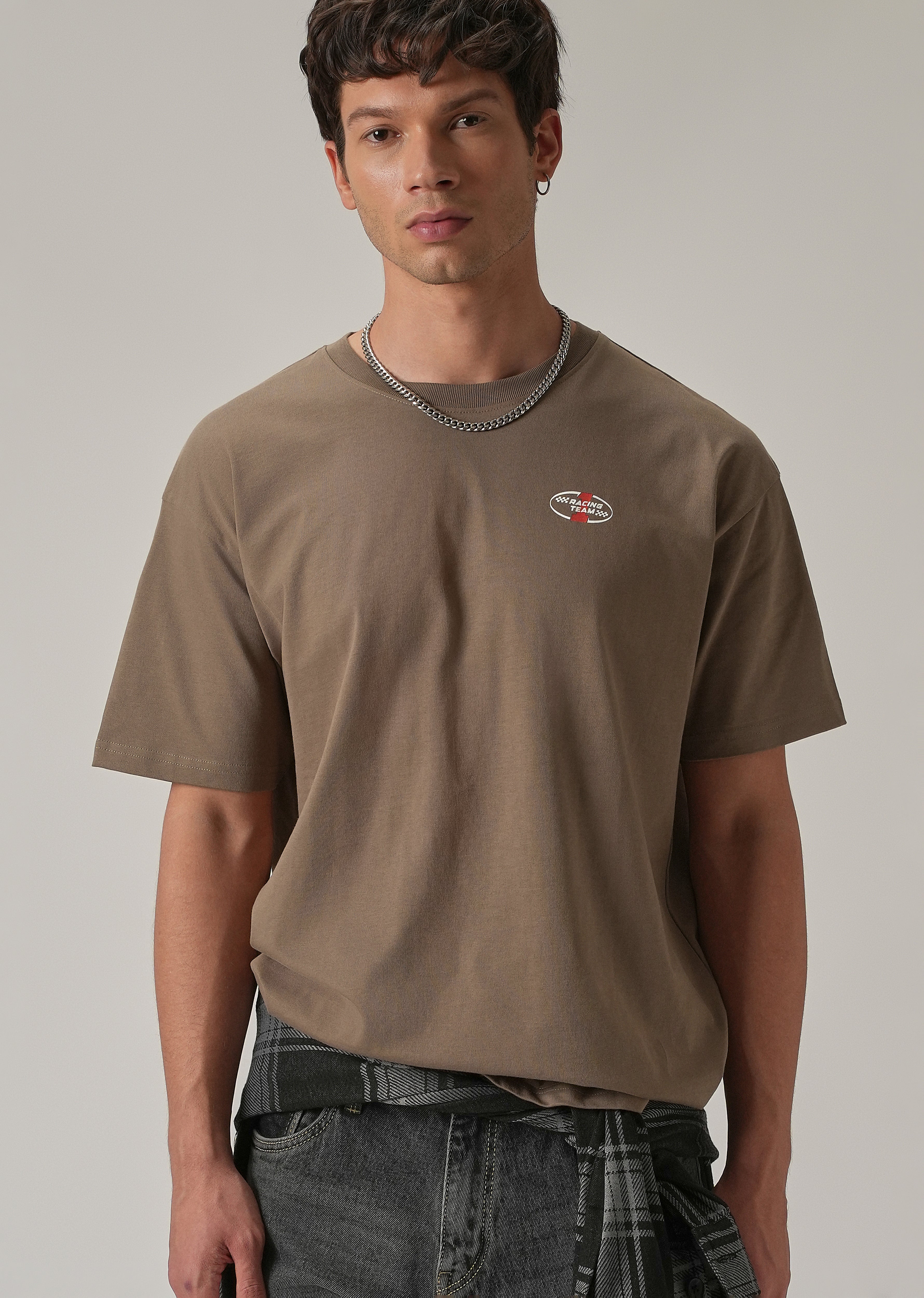 Brown Back Print Oversized T-shirt