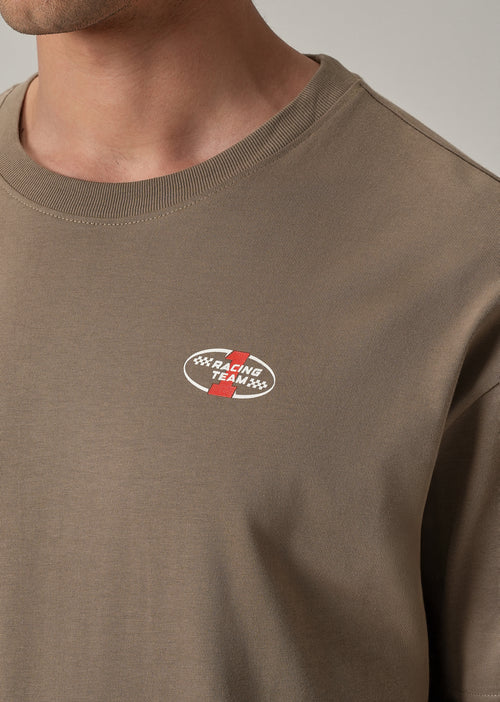 Brown Back Print Oversized T-shirt