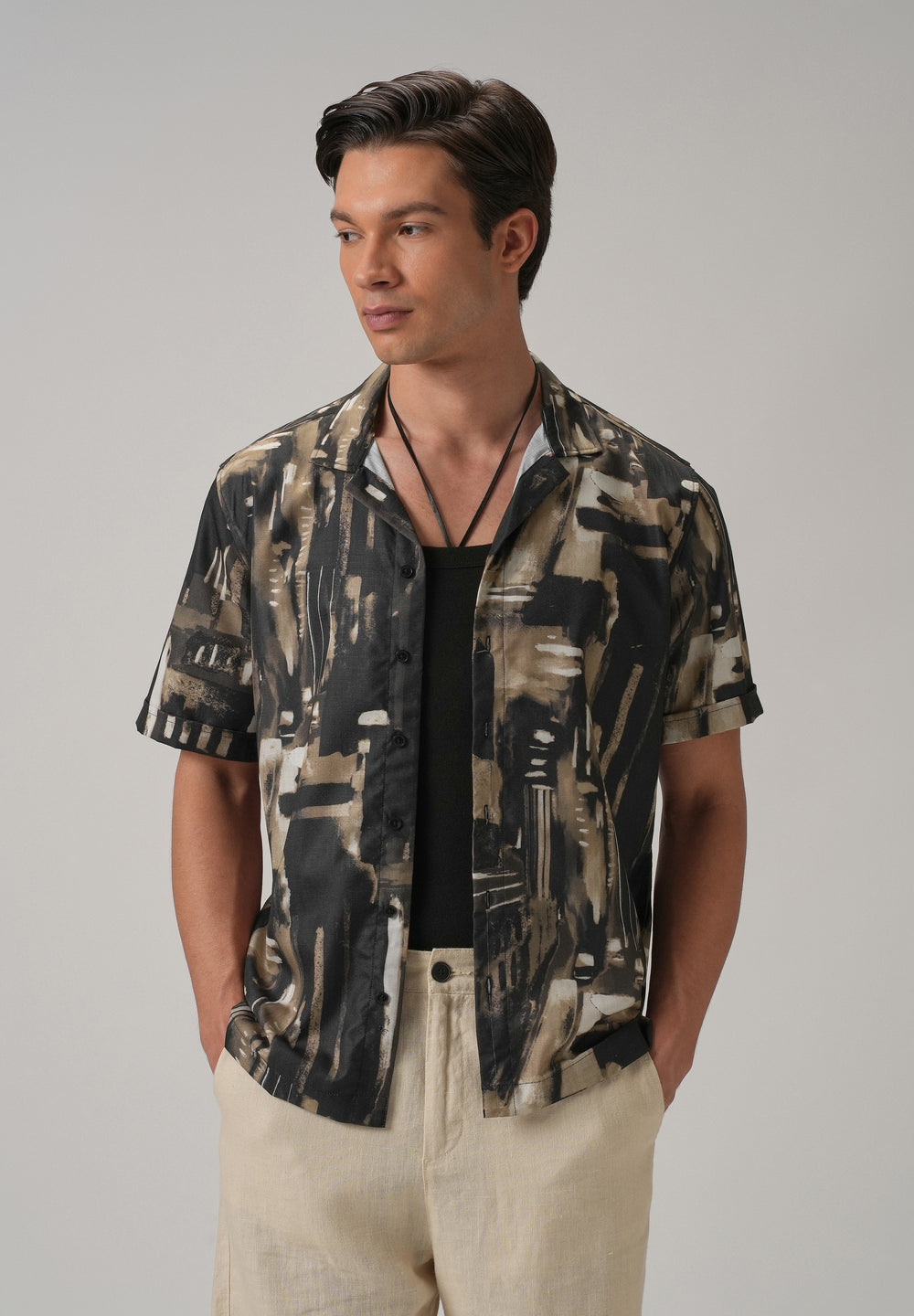 Brown Brush Stroke Half Sleeve Shirt