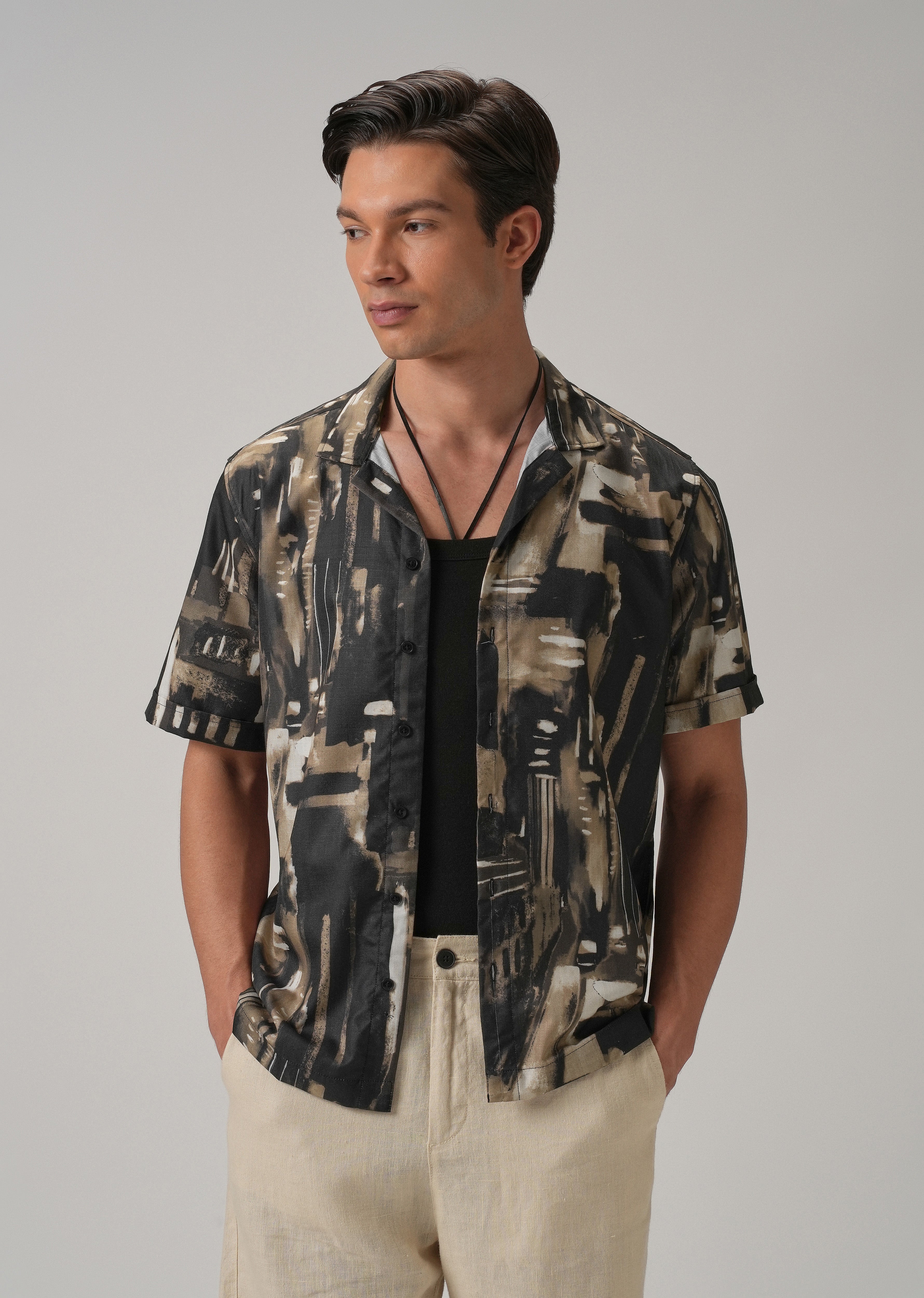 Brown Brush Stroke Half Sleeve Shirt