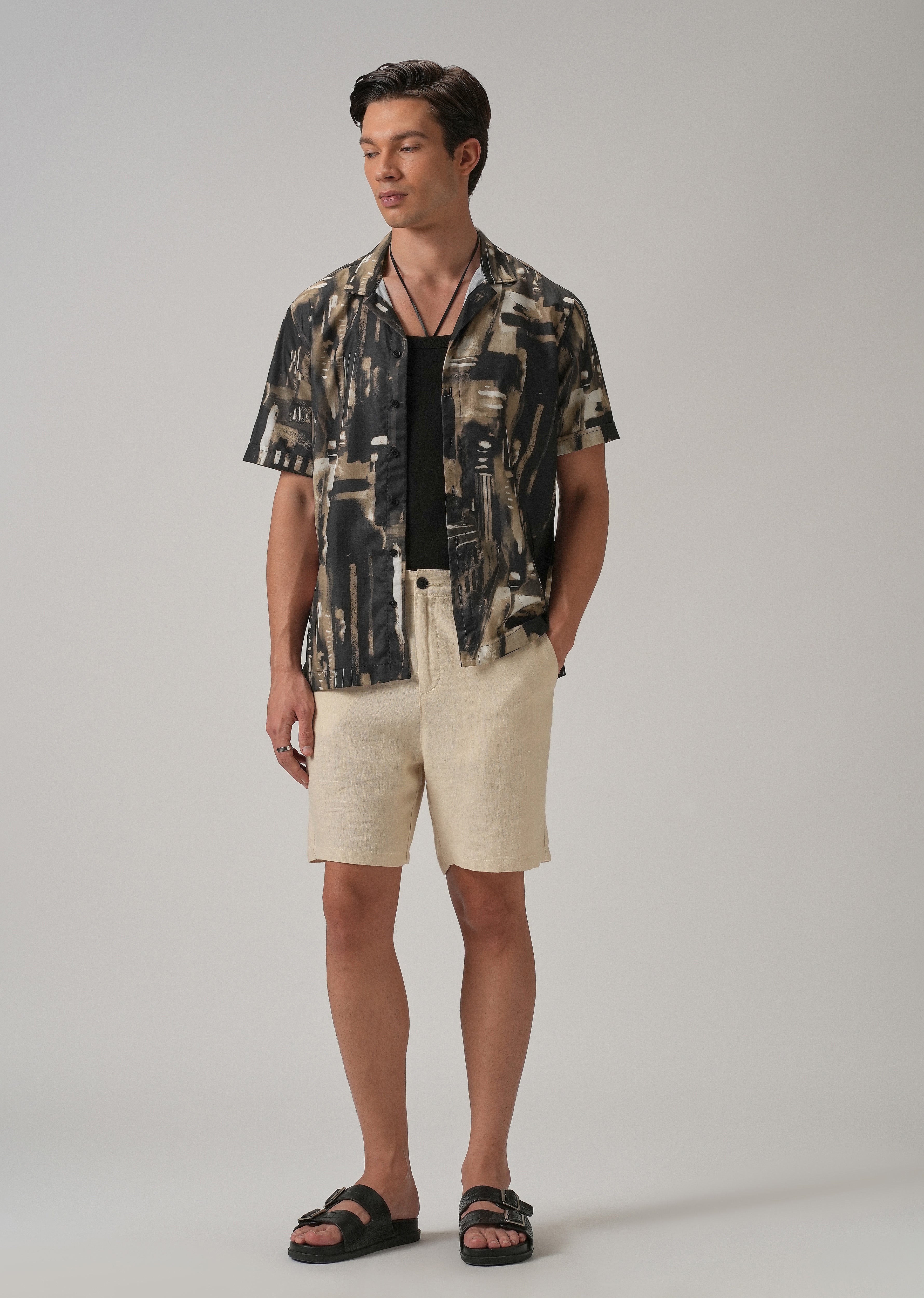 Brown Brush Stroke Half Sleeve Shirt