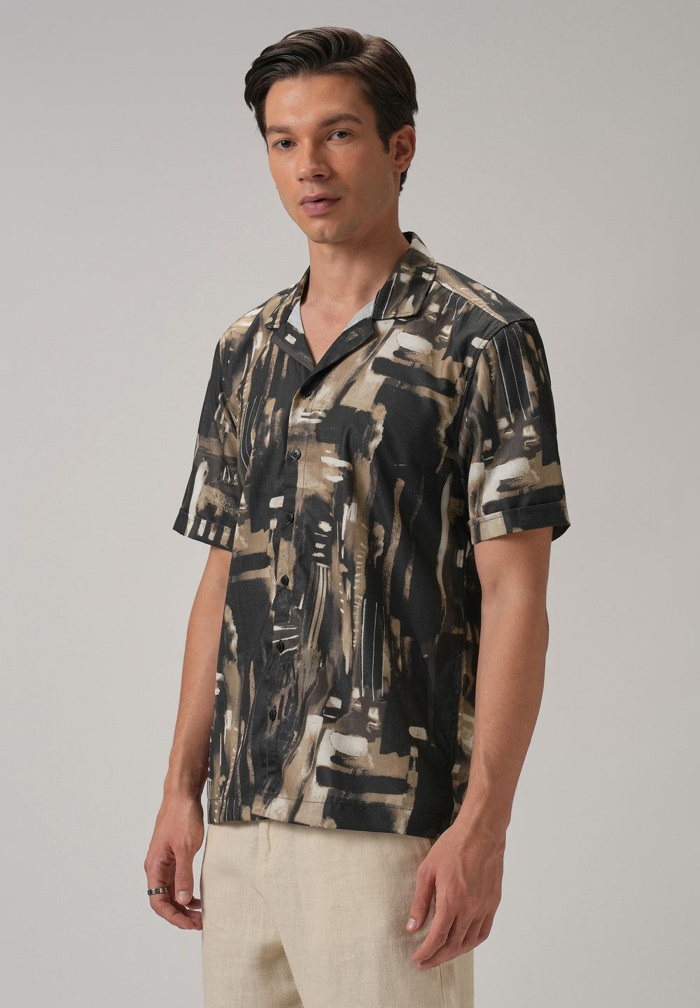 Brown Brush Stroke Half Sleeve Shirt