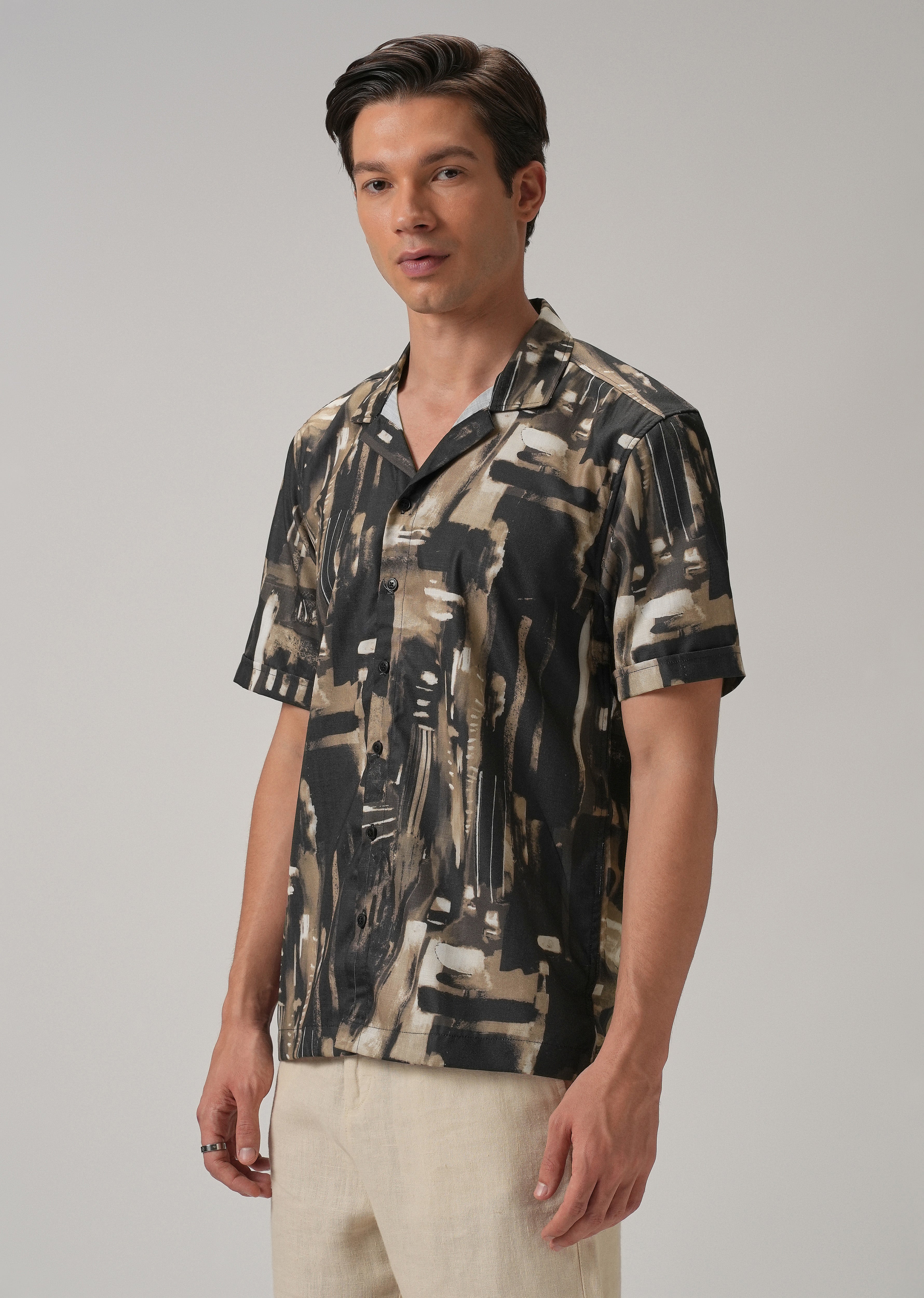 Brown Brush Stroke Half Sleeve Shirt