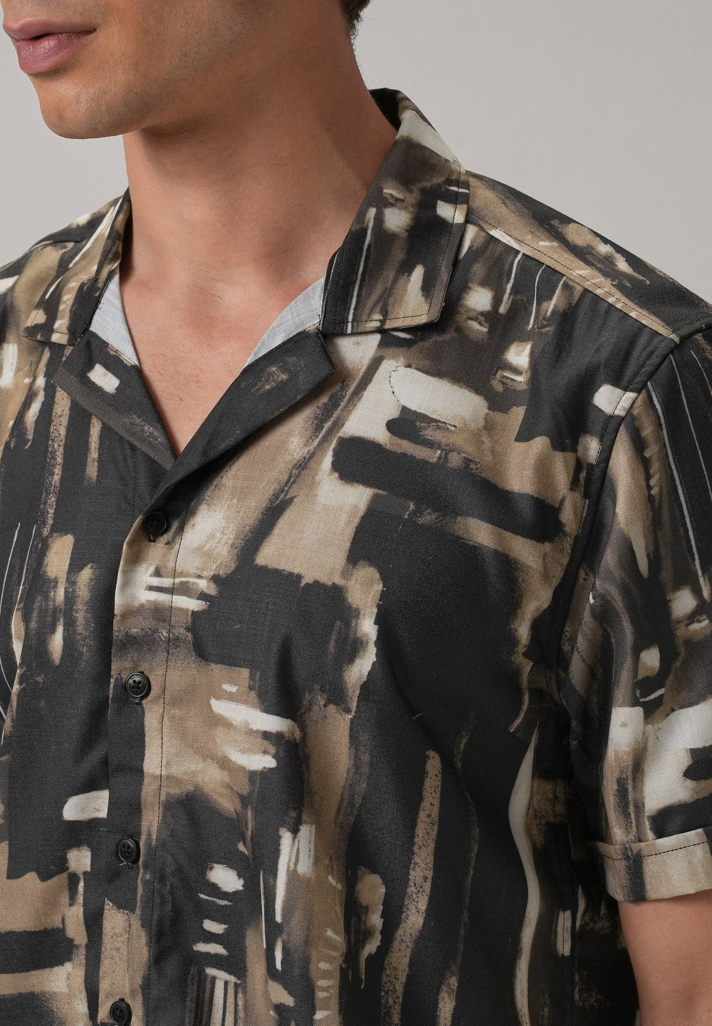 Brown Brush Stroke Half Sleeve Shirt