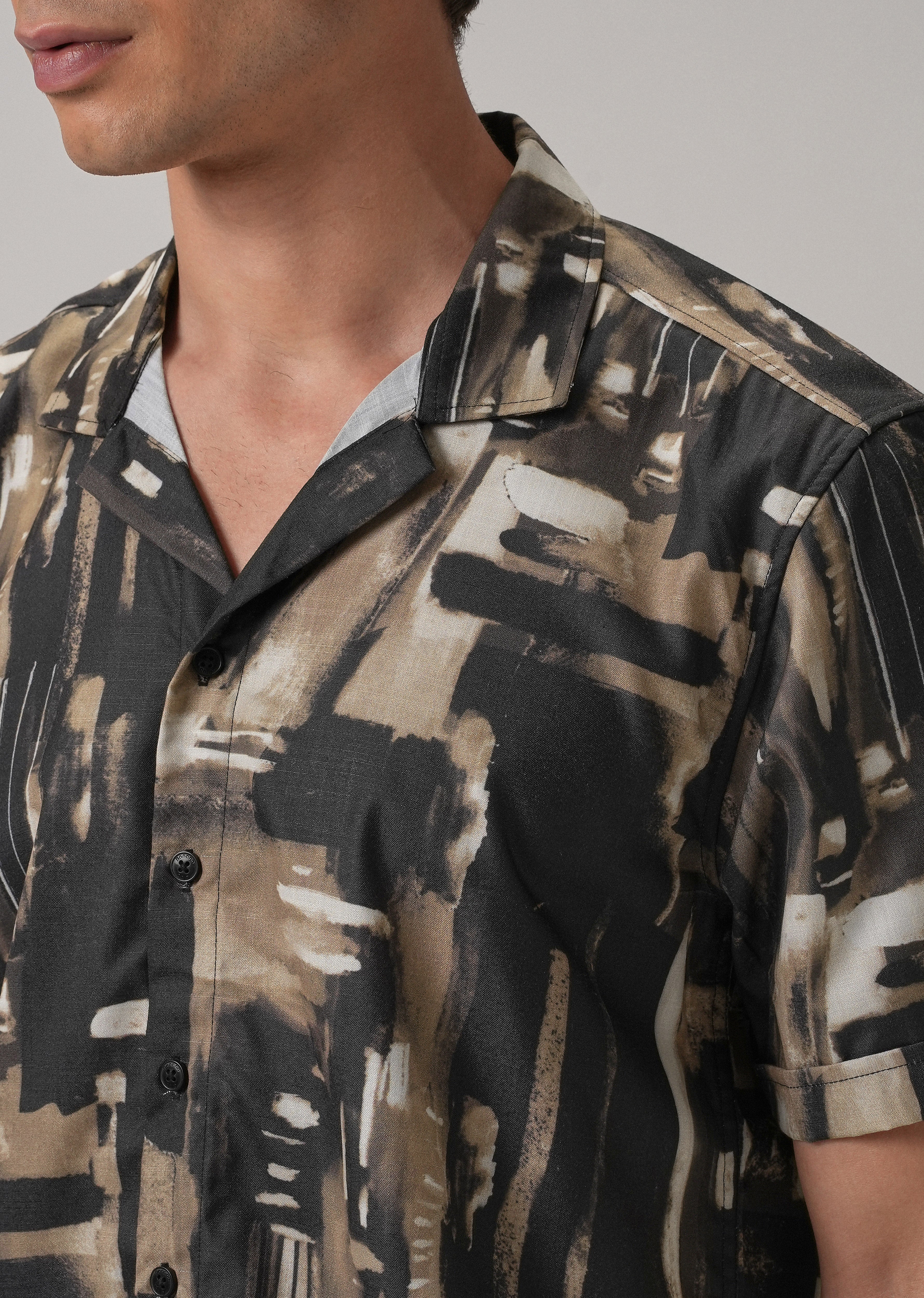 Brown Brush Stroke Half Sleeve Shirt