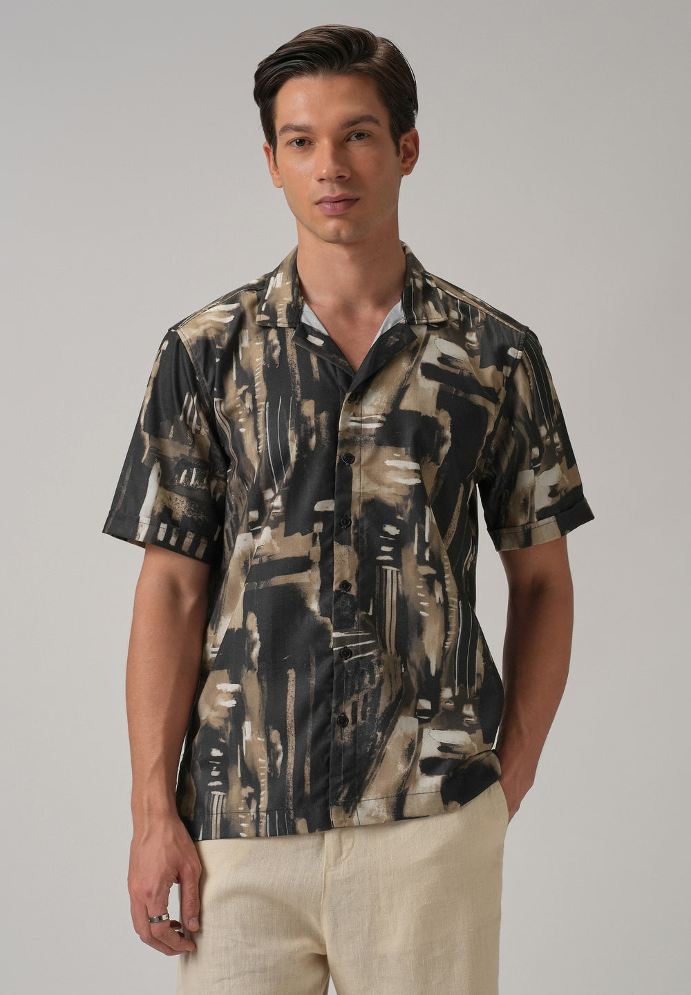 Brown Brush Stroke Half Sleeve Shirt