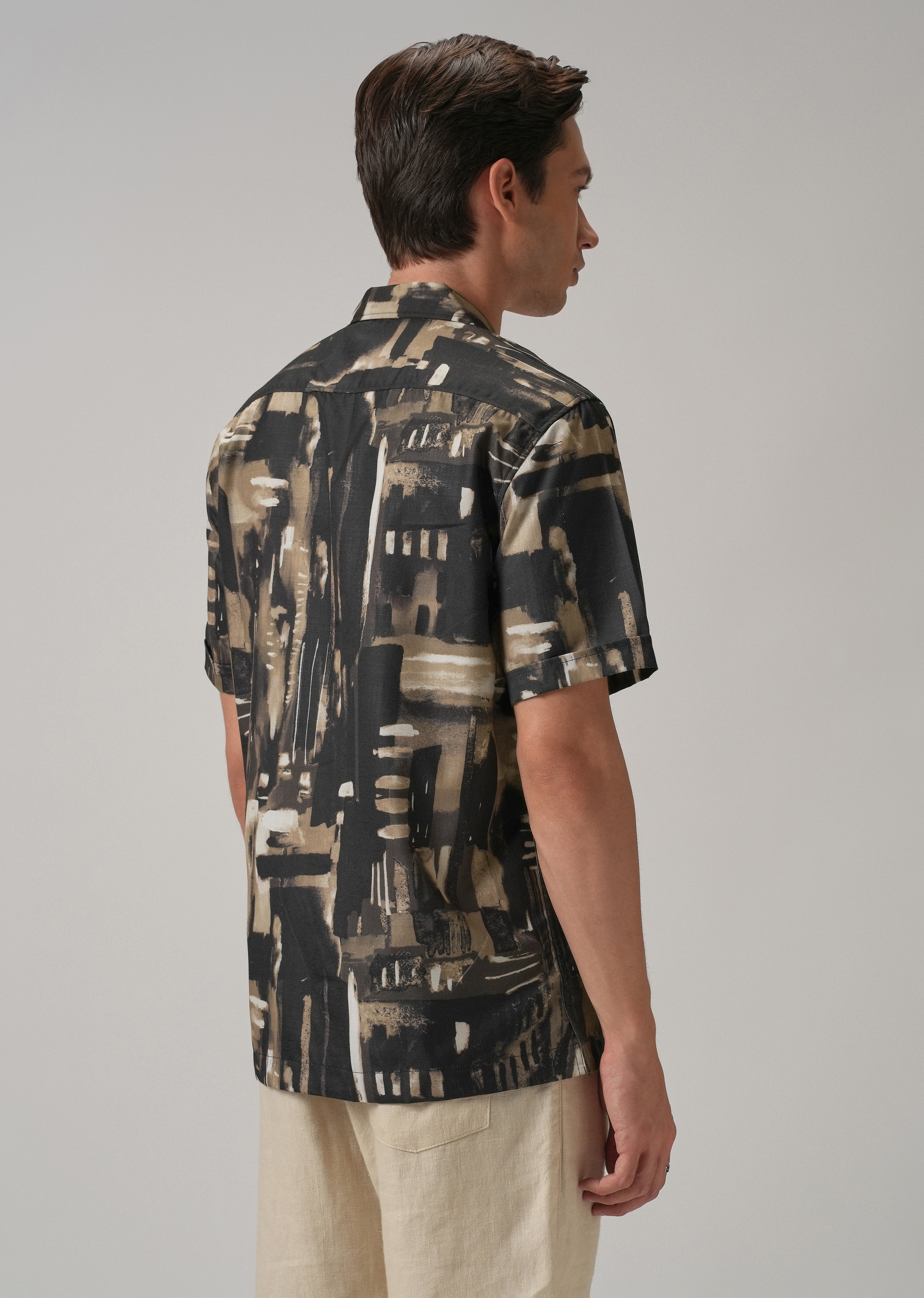 Brown Brush Stroke Half Sleeve Shirt