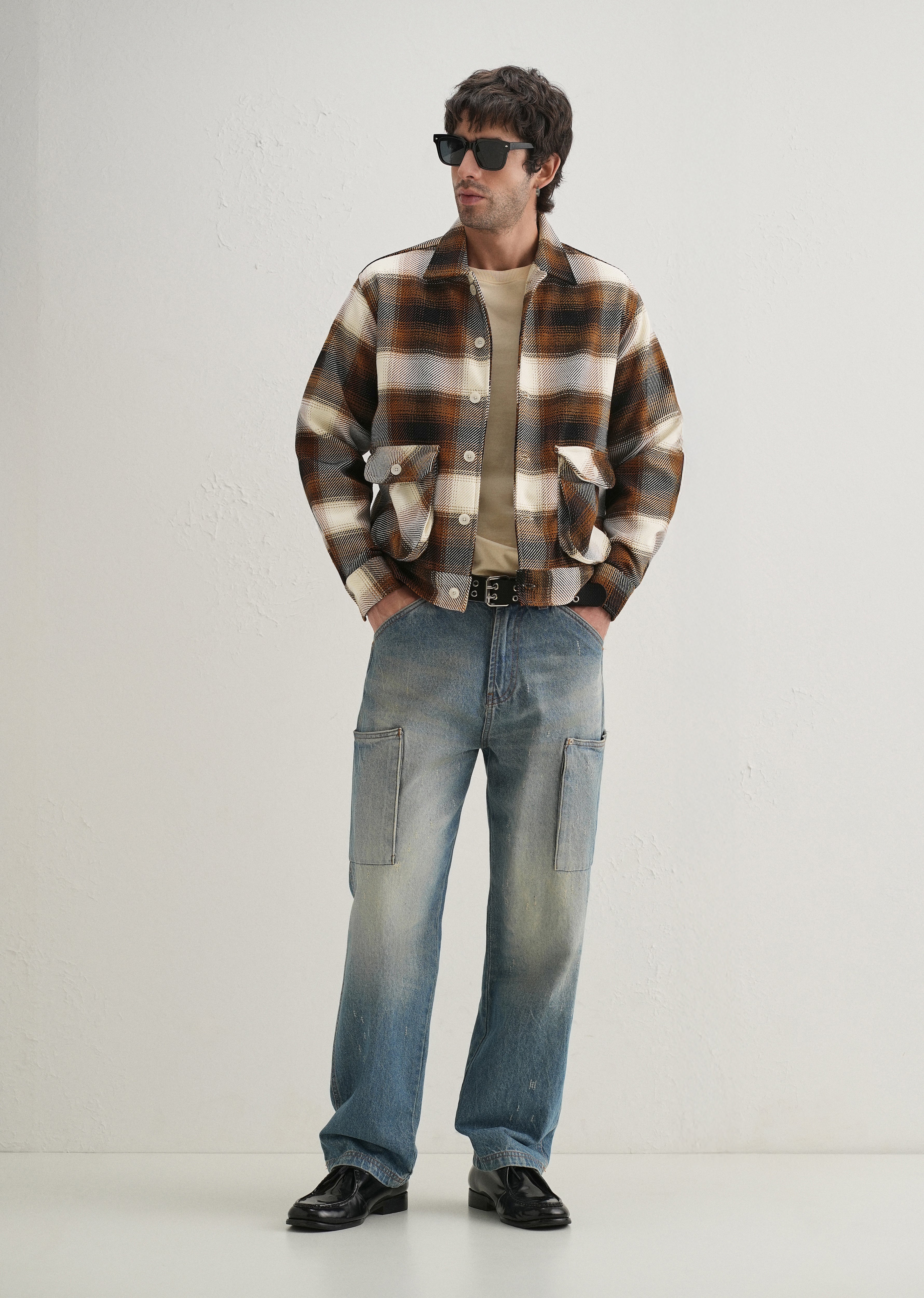 Brown Brushed Check Utility Shacket