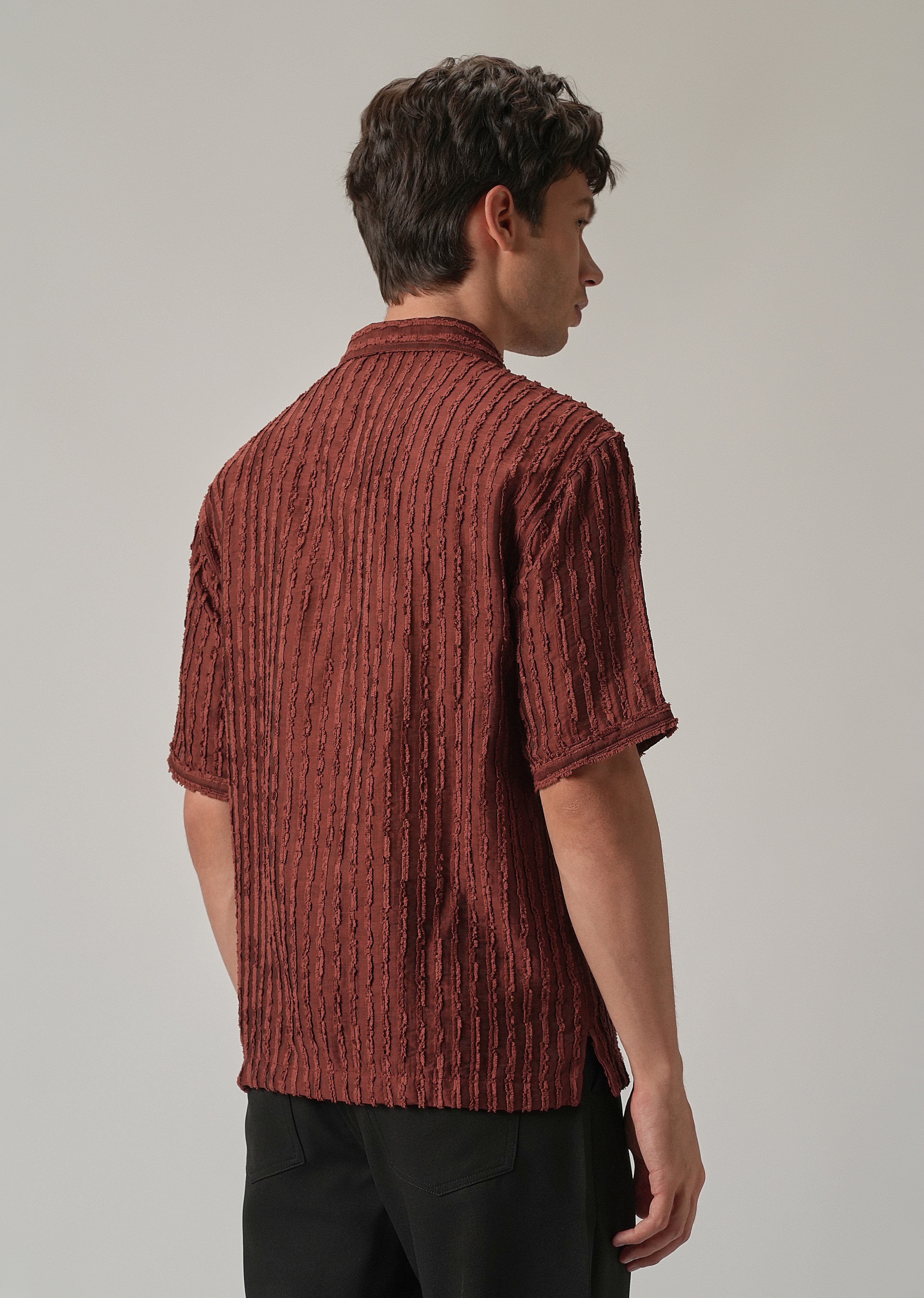 Maroon Brown Clip Jacquard Stripe Shirt