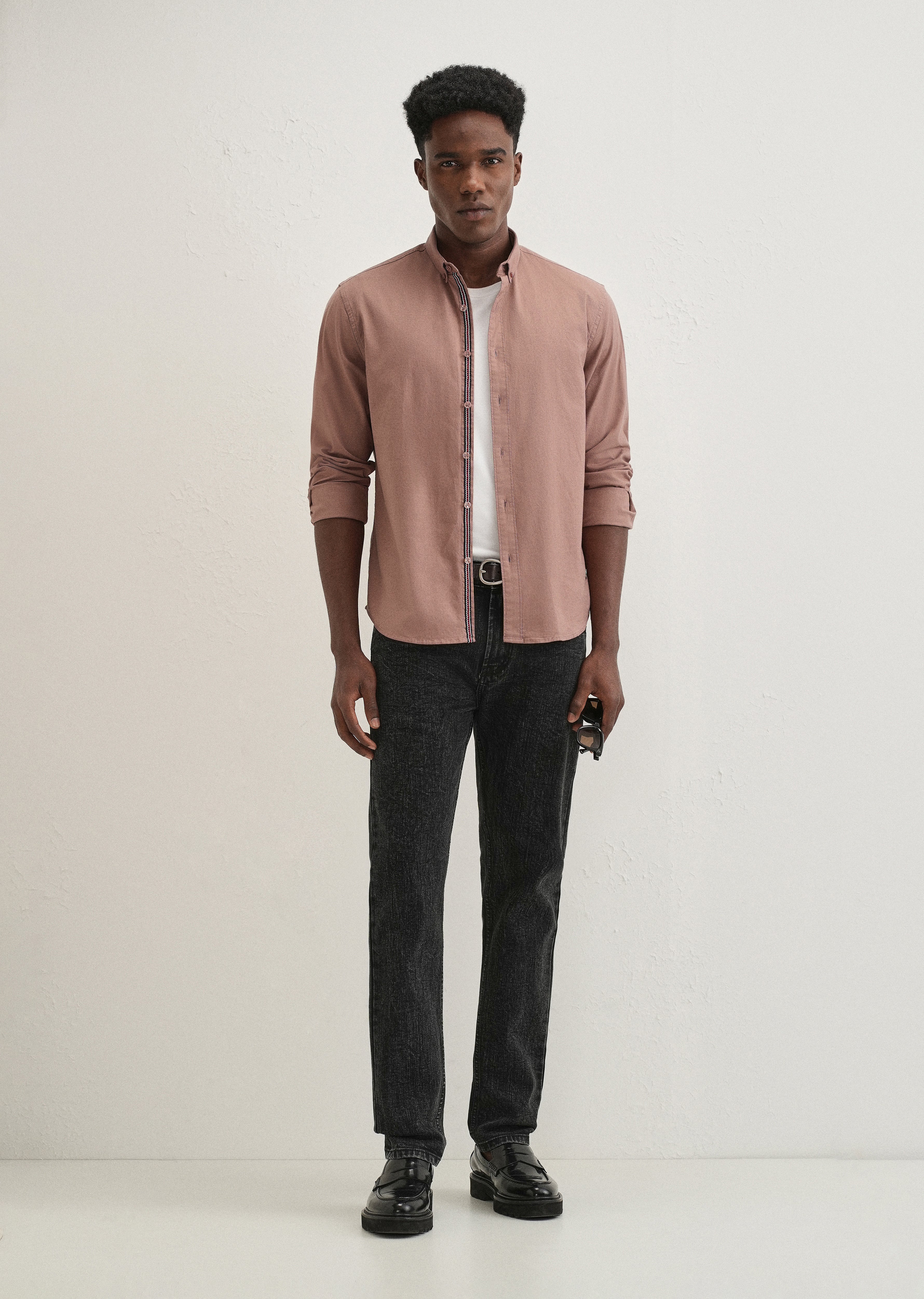Brown Contrast Placket Shirt