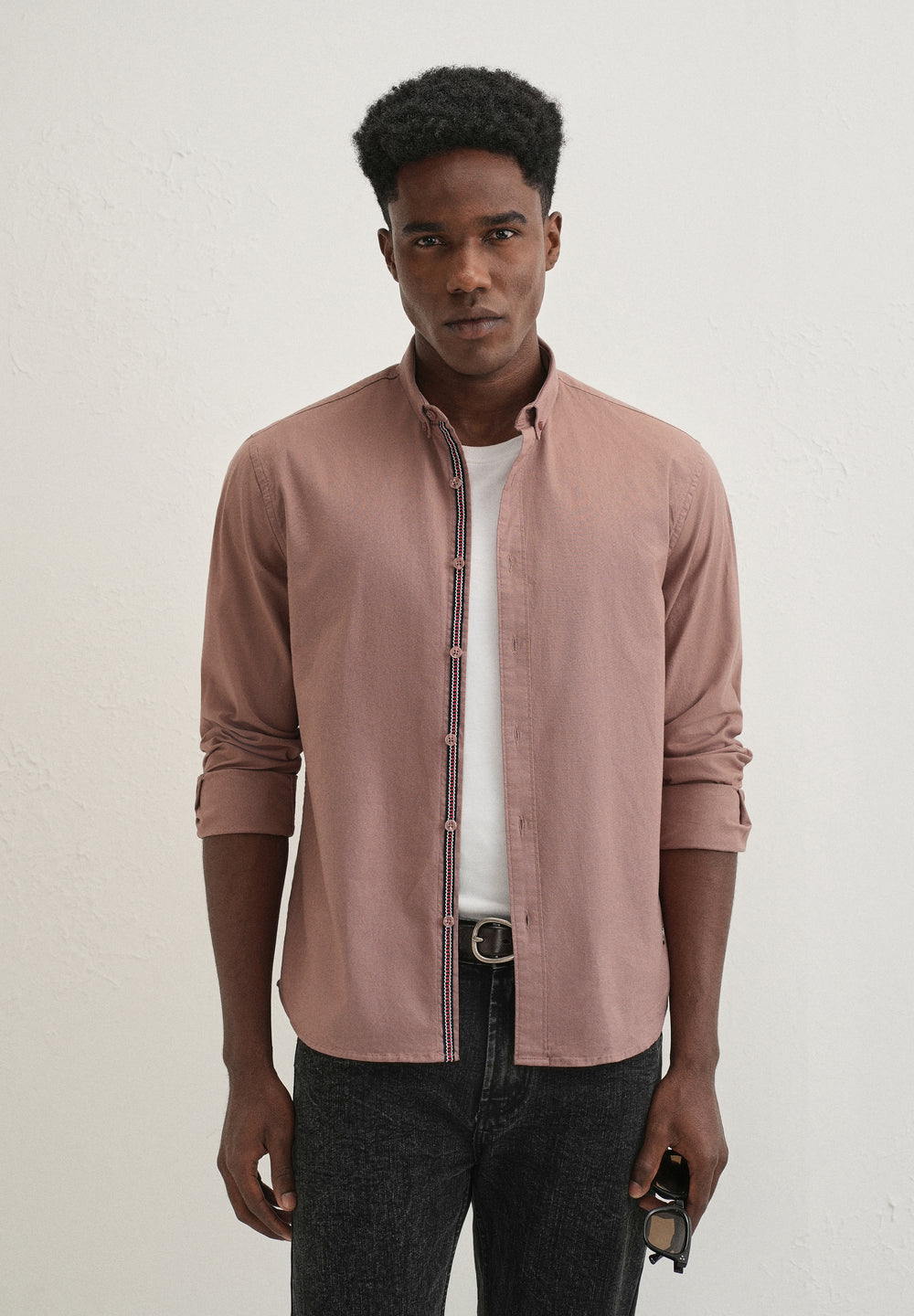 Brown Contrast Placket Shirt