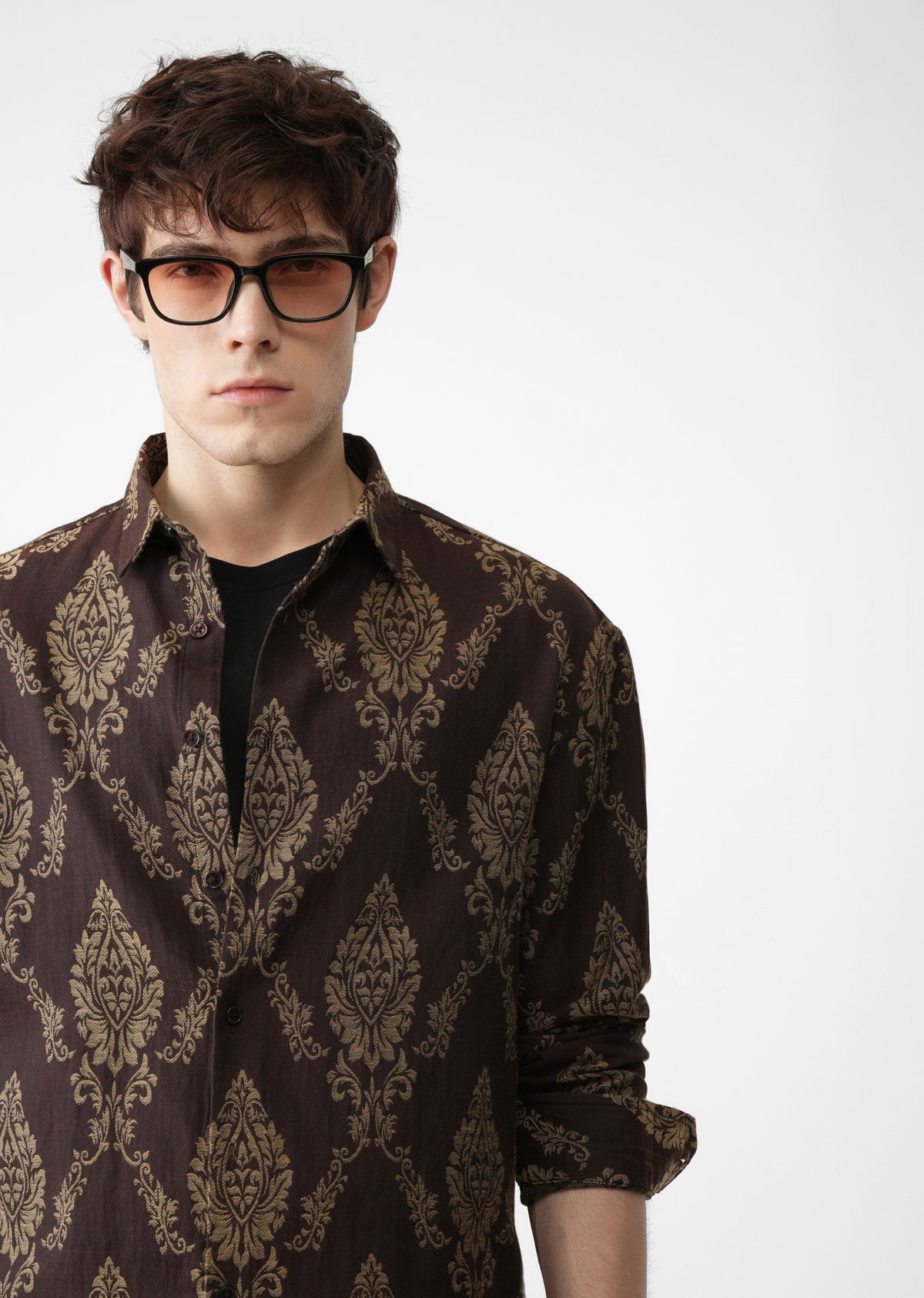 Brown Cotton Blend Jacquard Shirt
