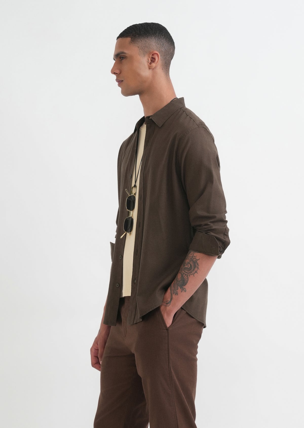 Brown Cotton Blend Regular Fit Shirt