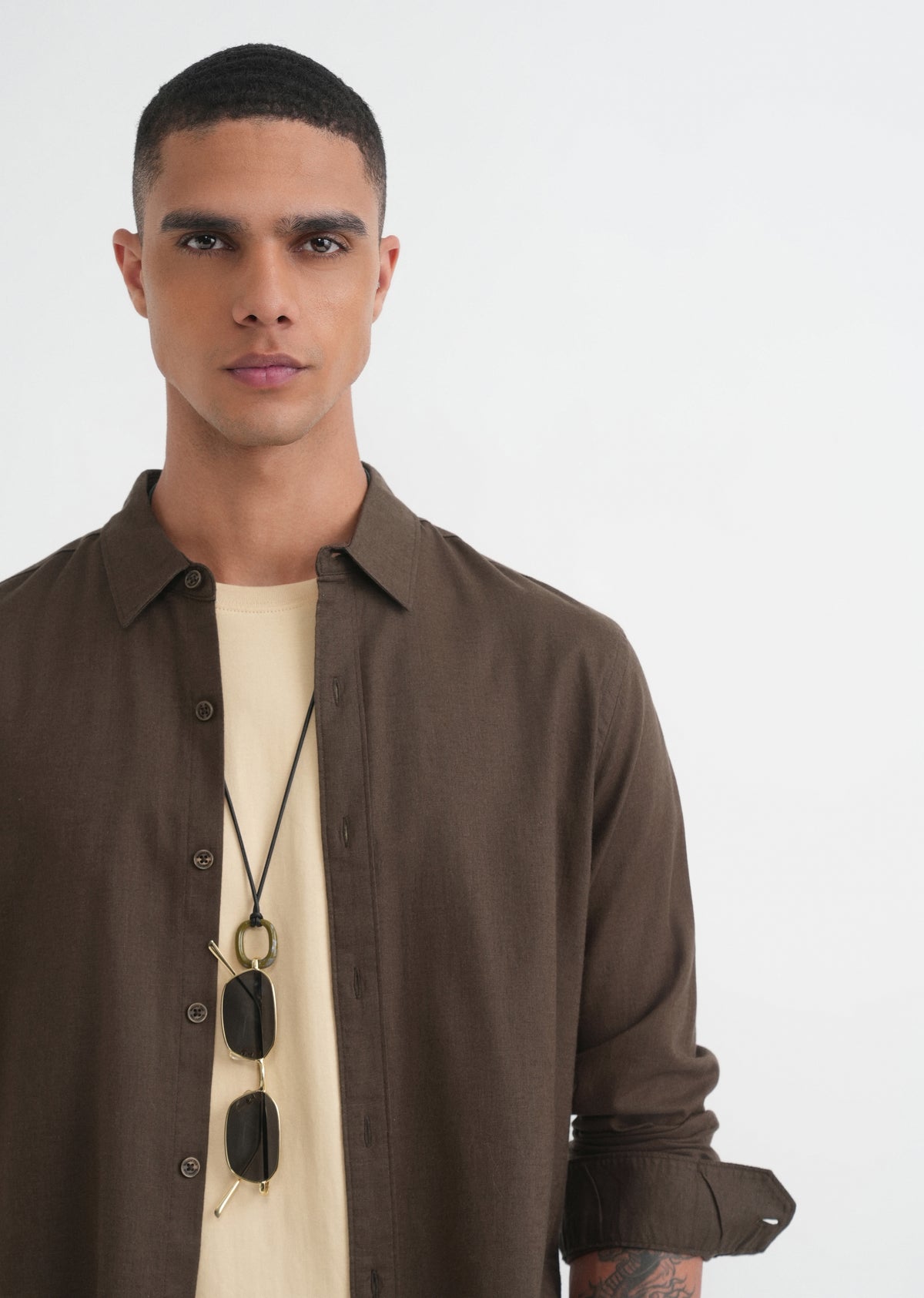 Brown Cotton Blend Regular Fit Shirt