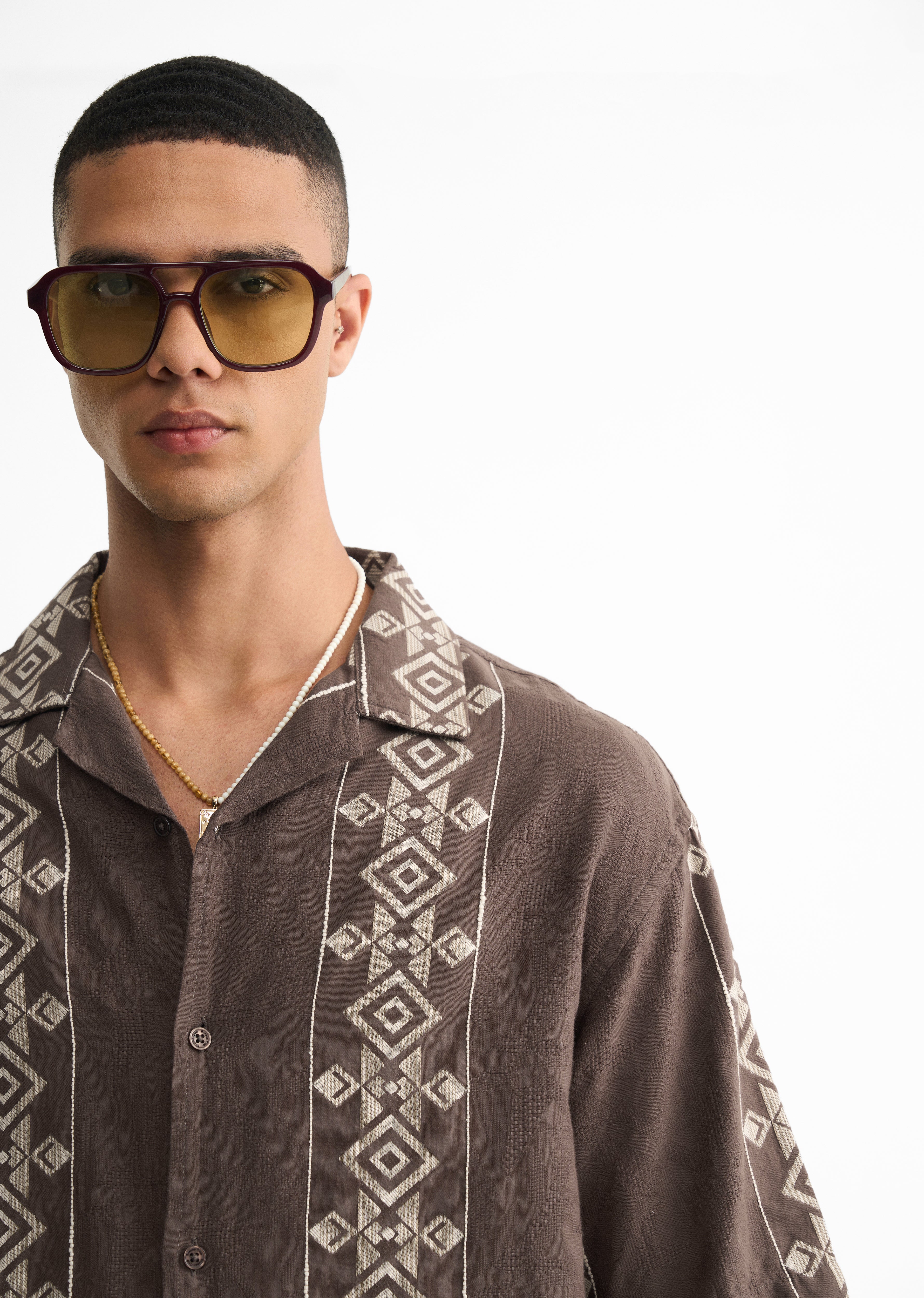 Brown Cotton Jacquard Shirt