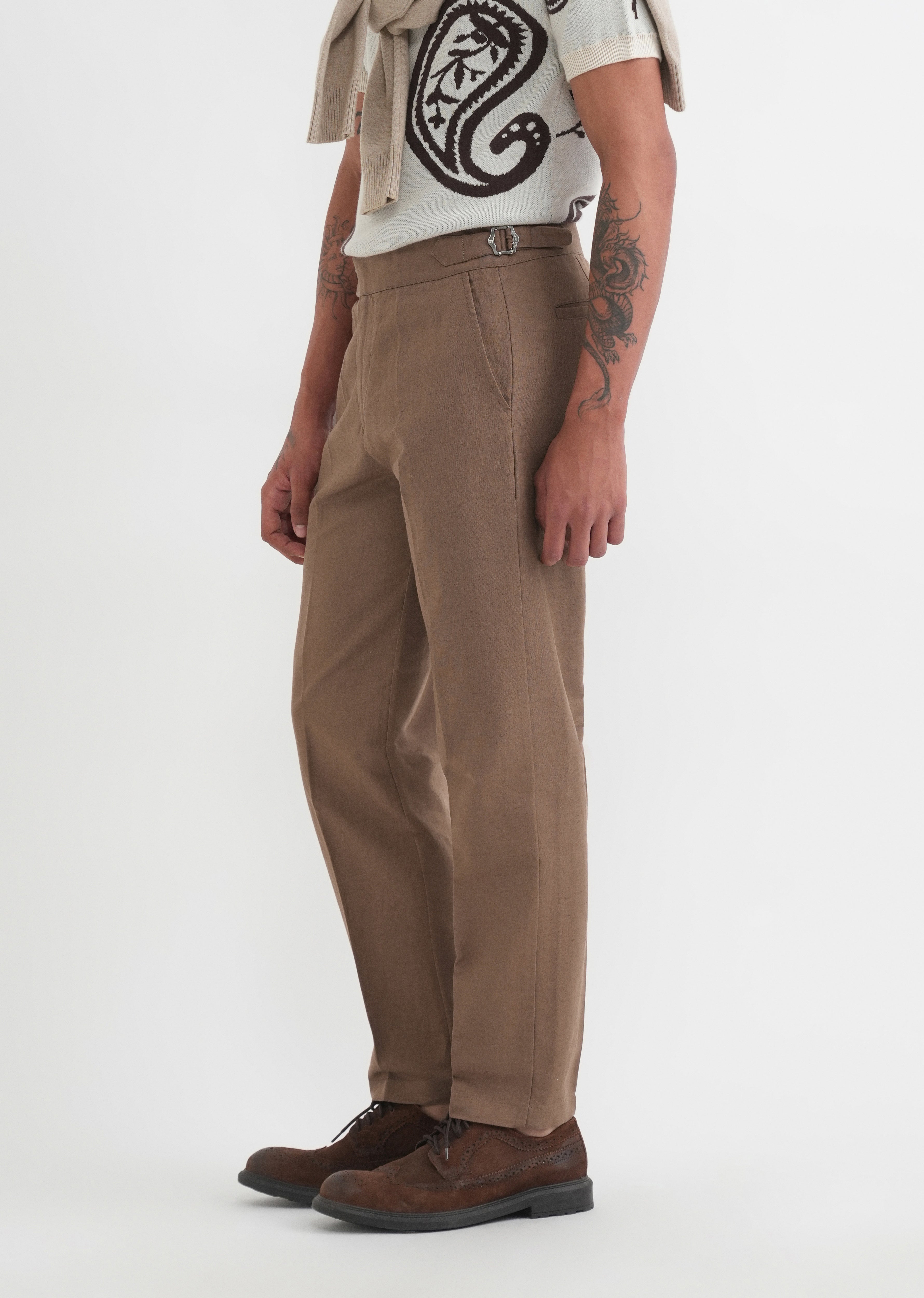 Brown Cotton Linen Gurkha Pant
