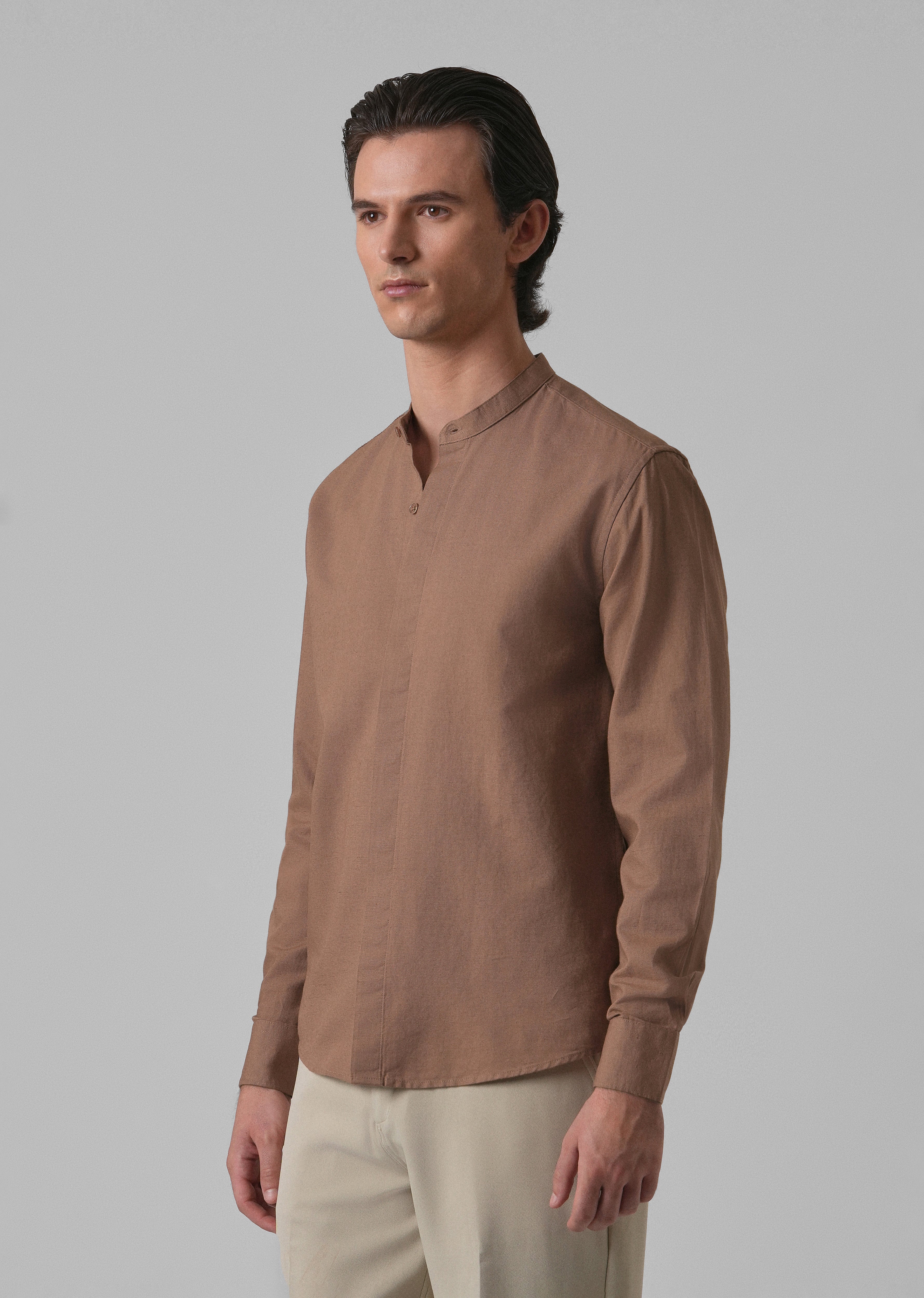 Brown Cotton Linen Shirt