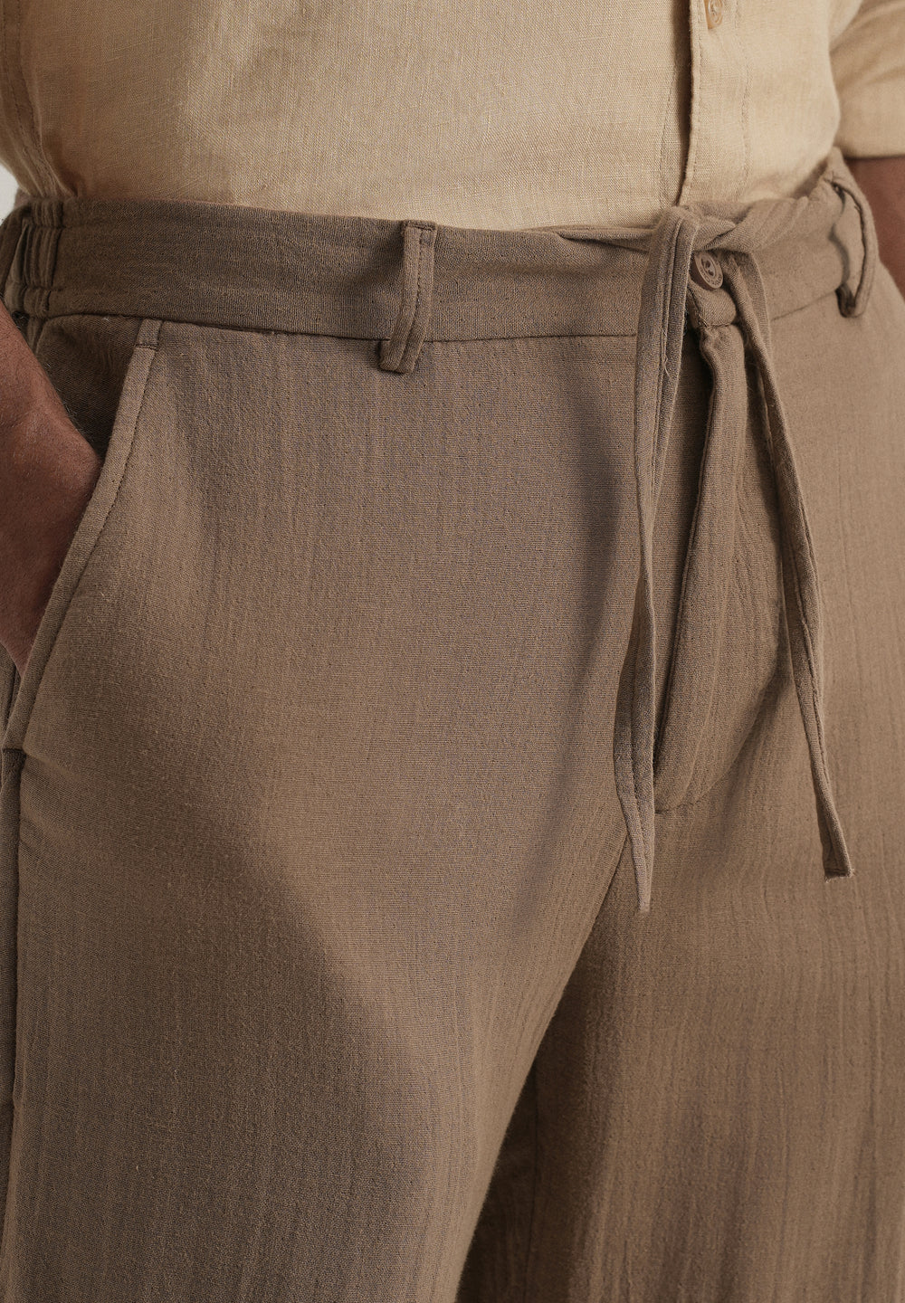 Brown Crinkled Cotton Trouser