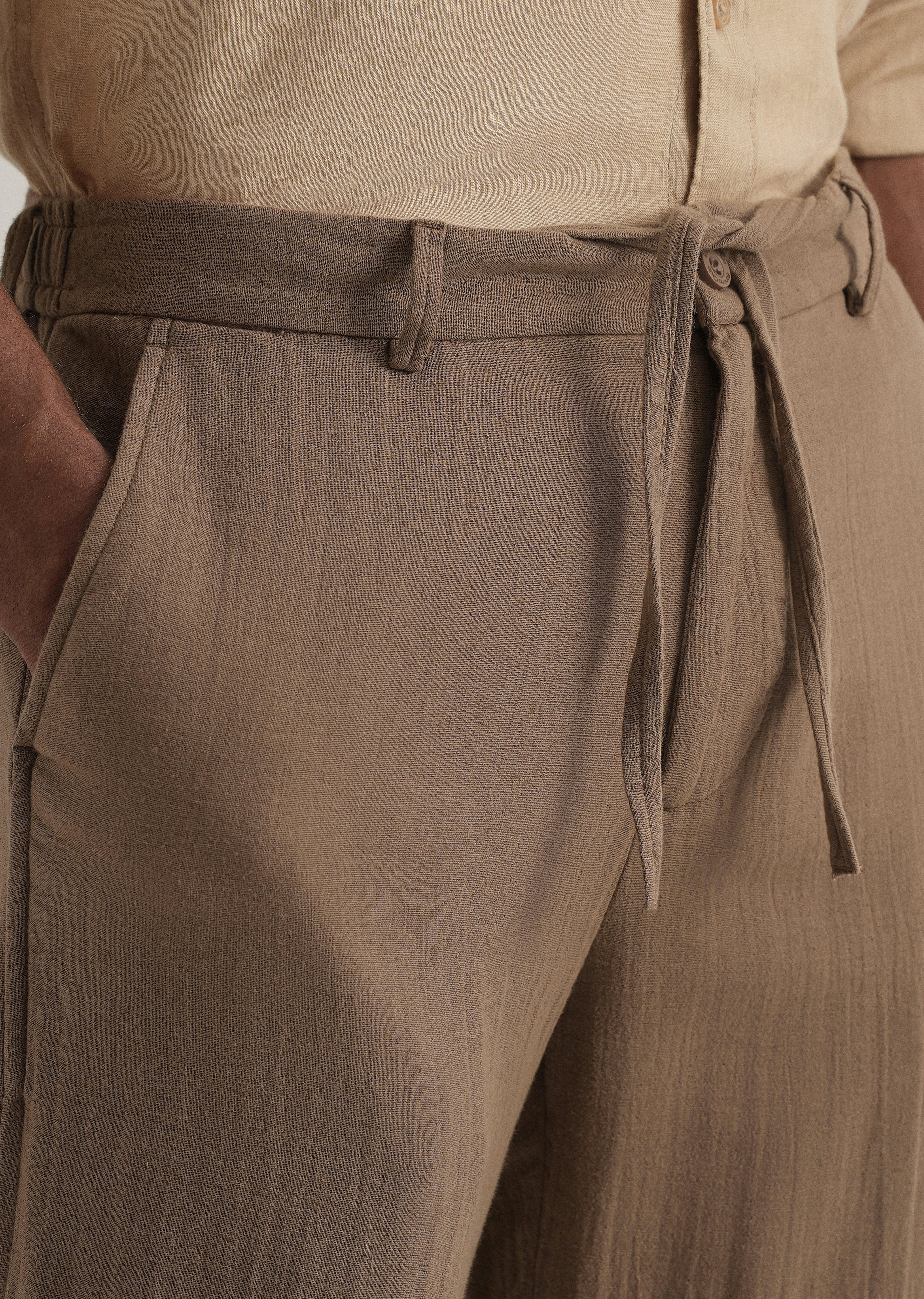Brown Crinkled Cotton Trouser
