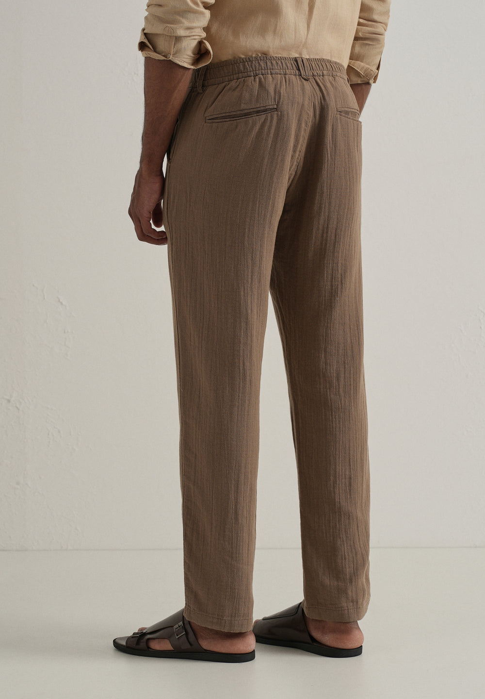 Brown Crinkled Cotton Trouser