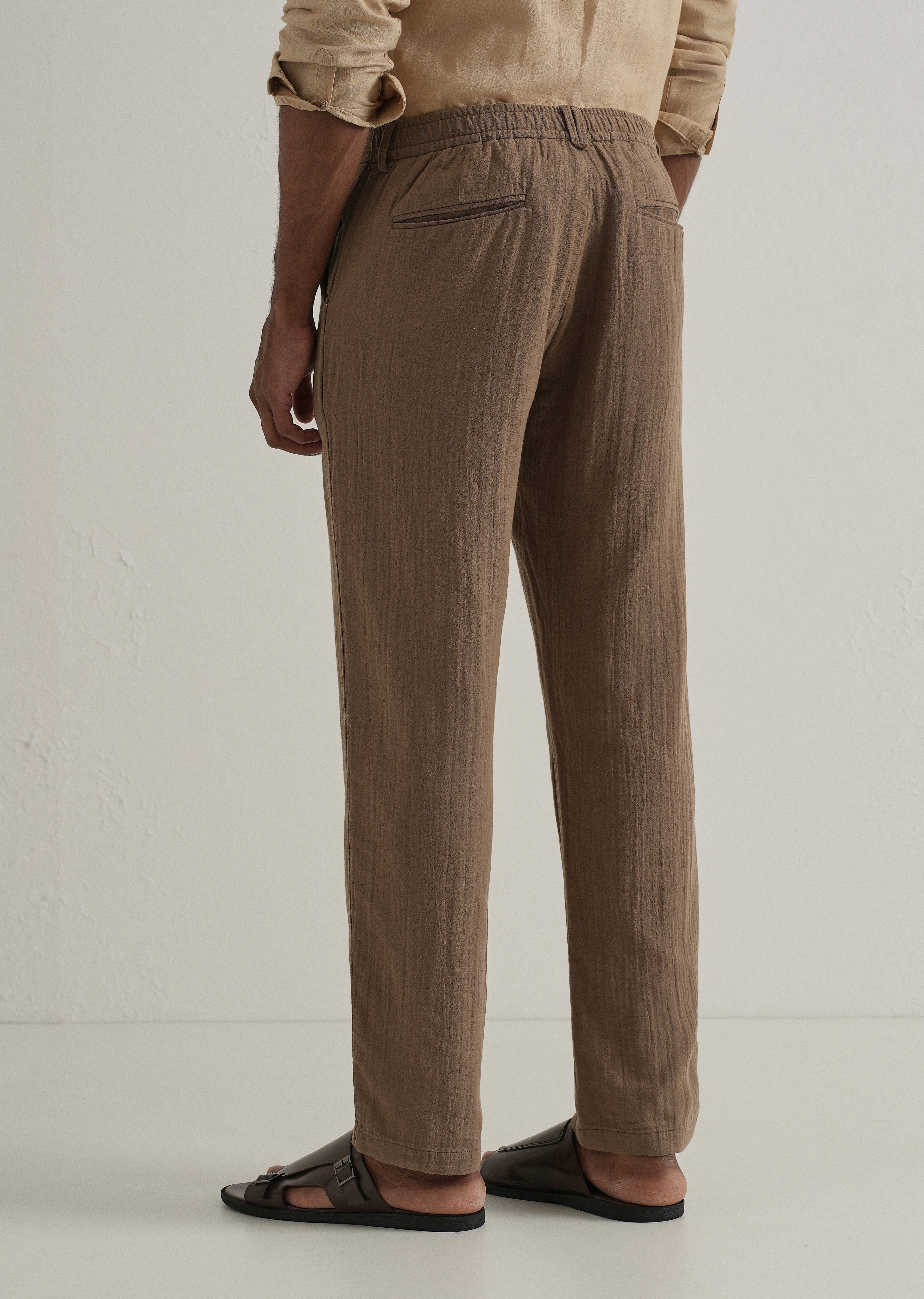 Brown Crinkled Cotton Trouser