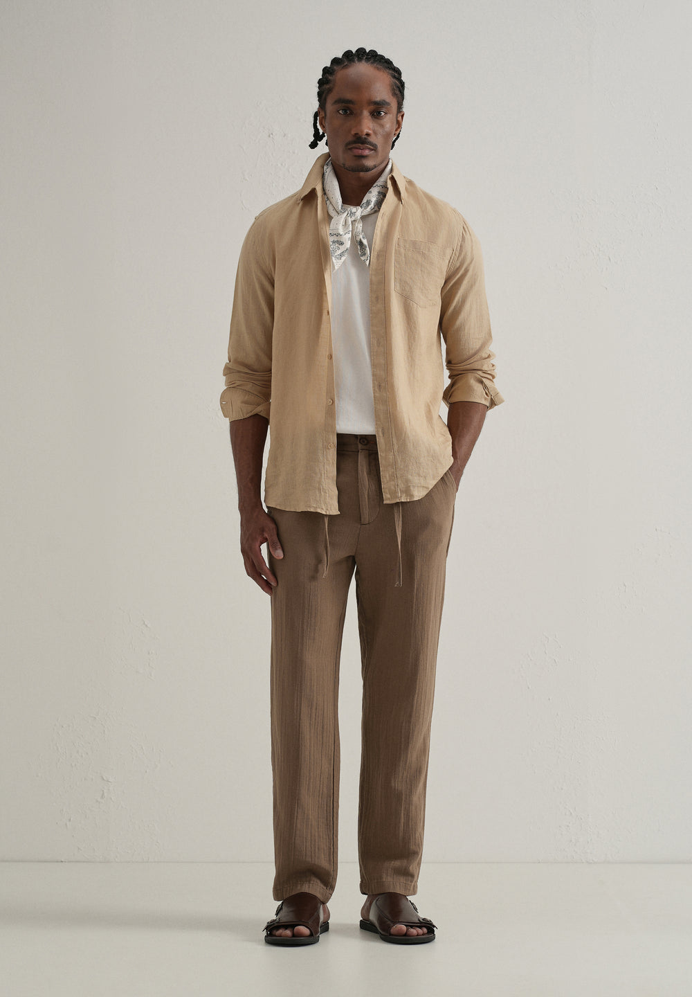 Brown Crinkled Cotton Trouser