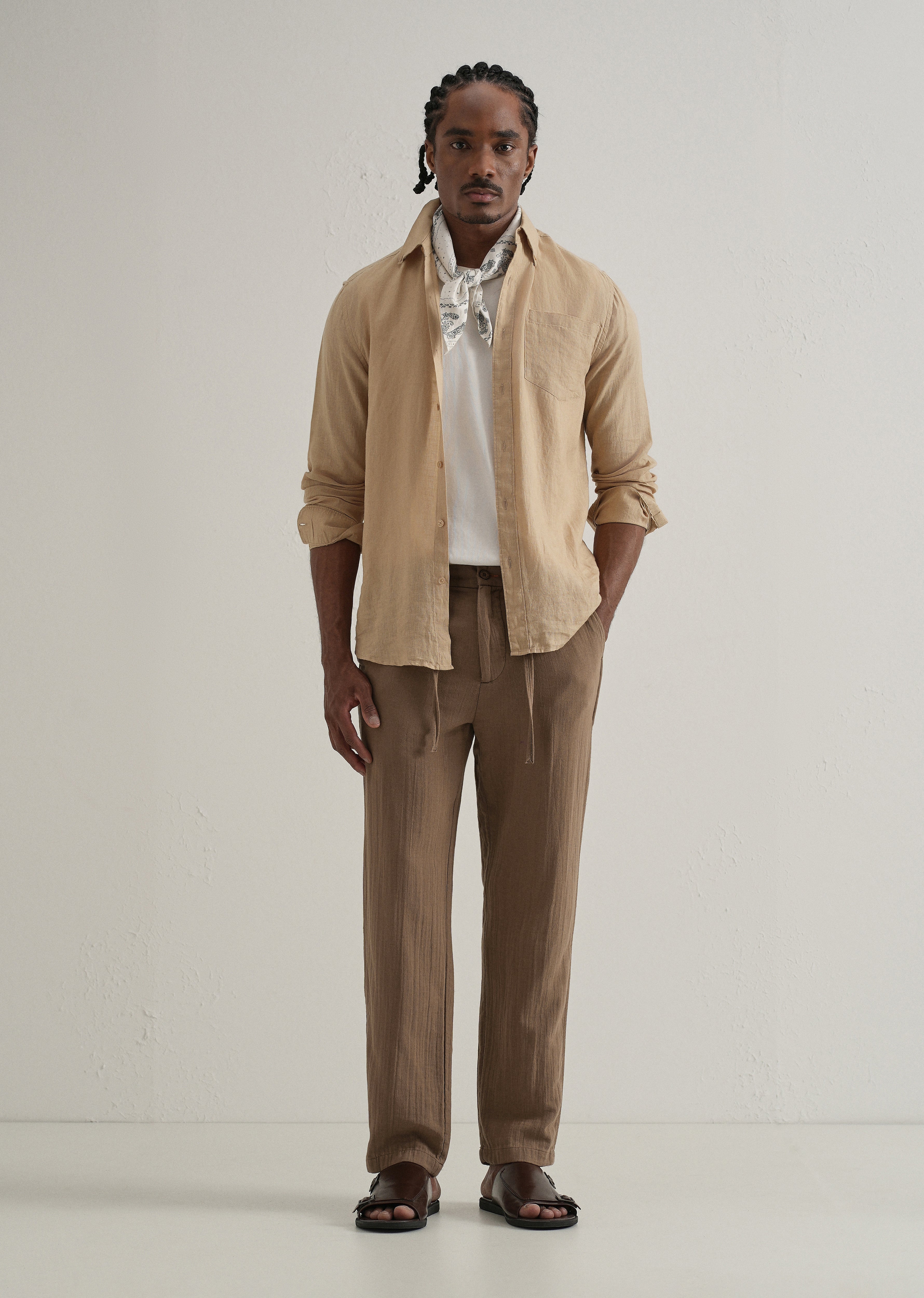 Brown Crinkled Cotton Trouser