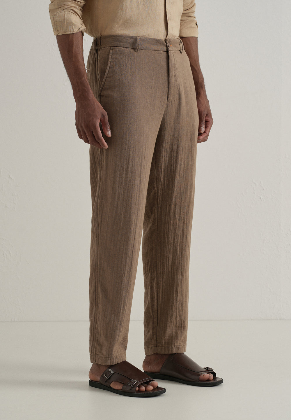 Brown Crinkled Cotton Trouser