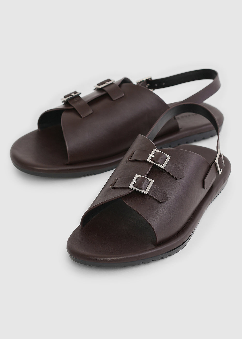 Brown Double Buckle Backstrap Sandals