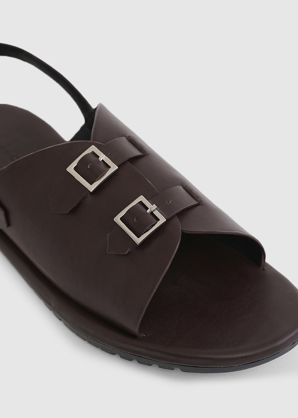 Brown Double Buckle Backstrap Sandals