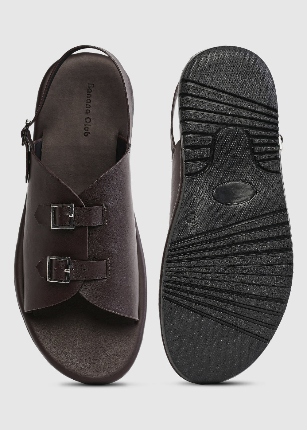 Brown Double Buckle Backstrap Sandals