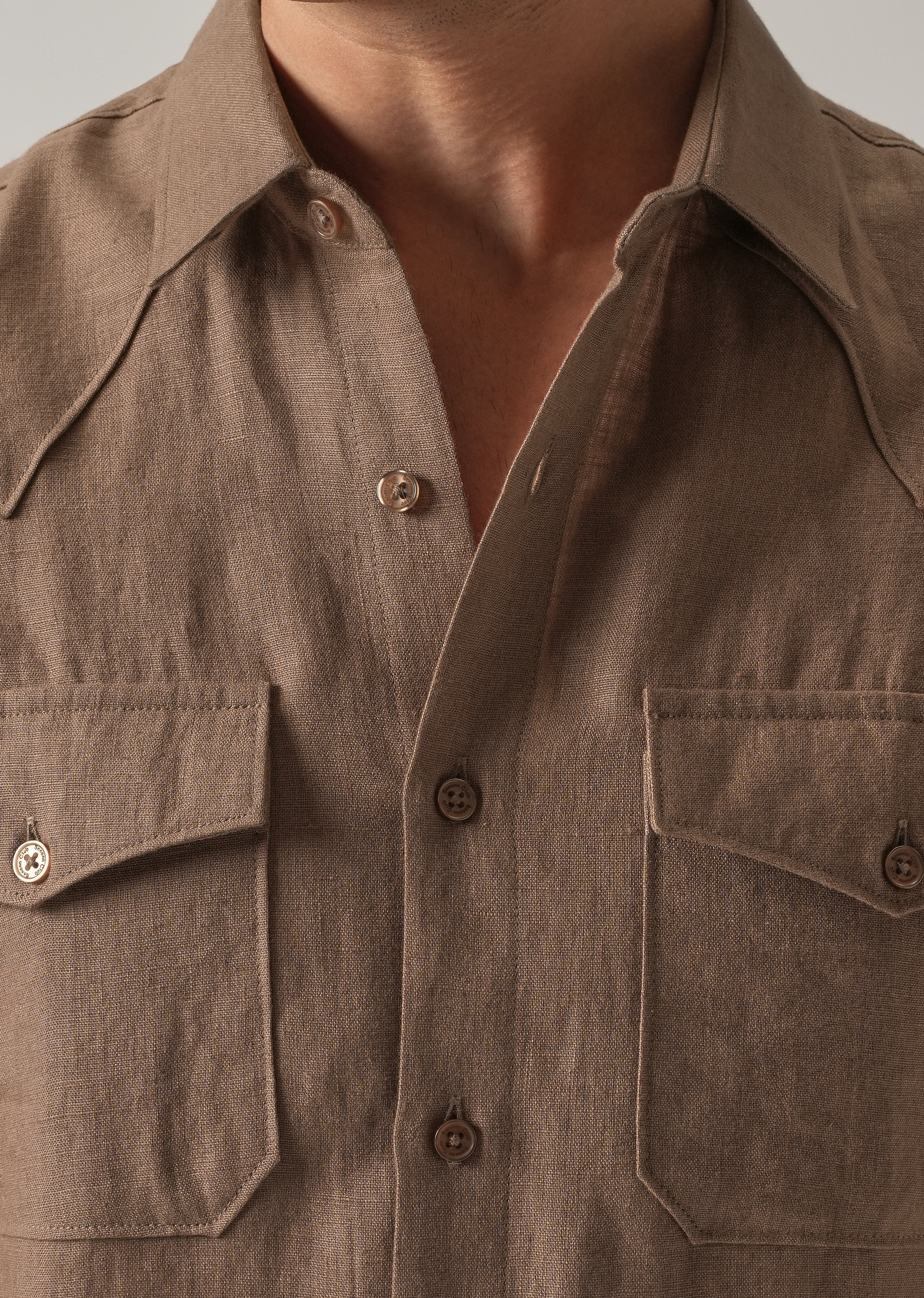Brown Double Pocket 100% Pure Irish Linen Shirt