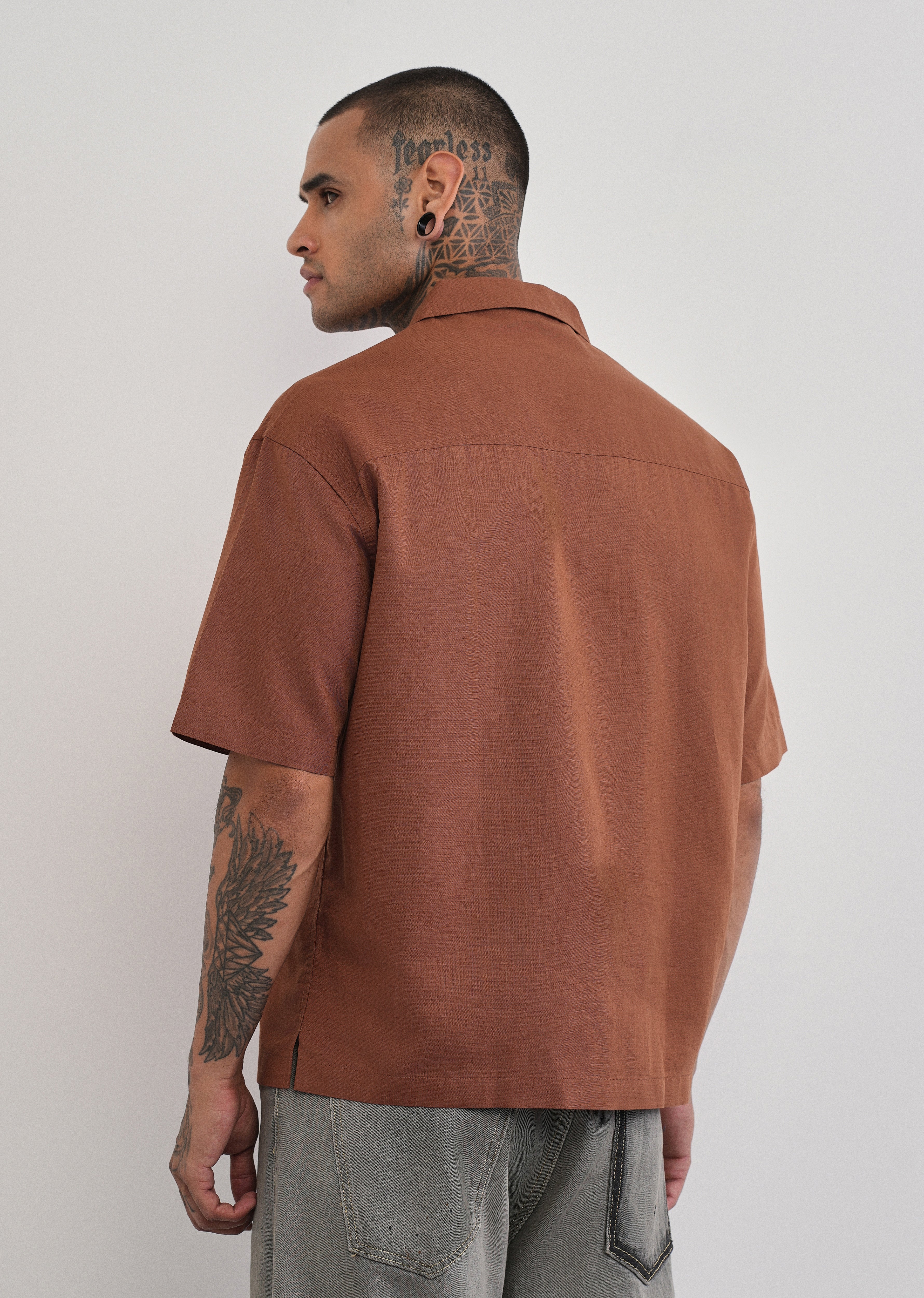 Brown Double Pocket Cotton Linen Shirt