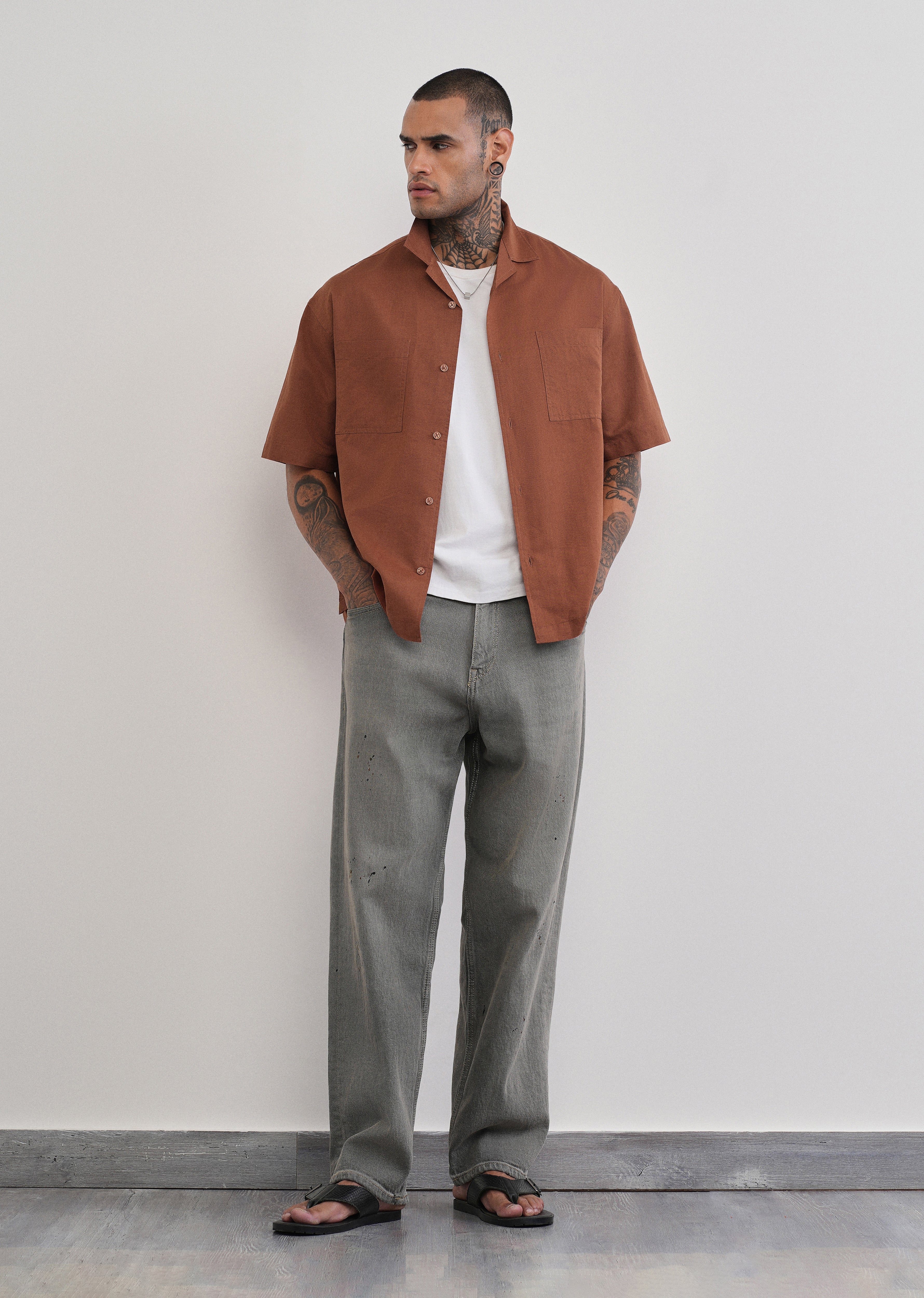 Brown Double Pocket Cotton Linen Shirt