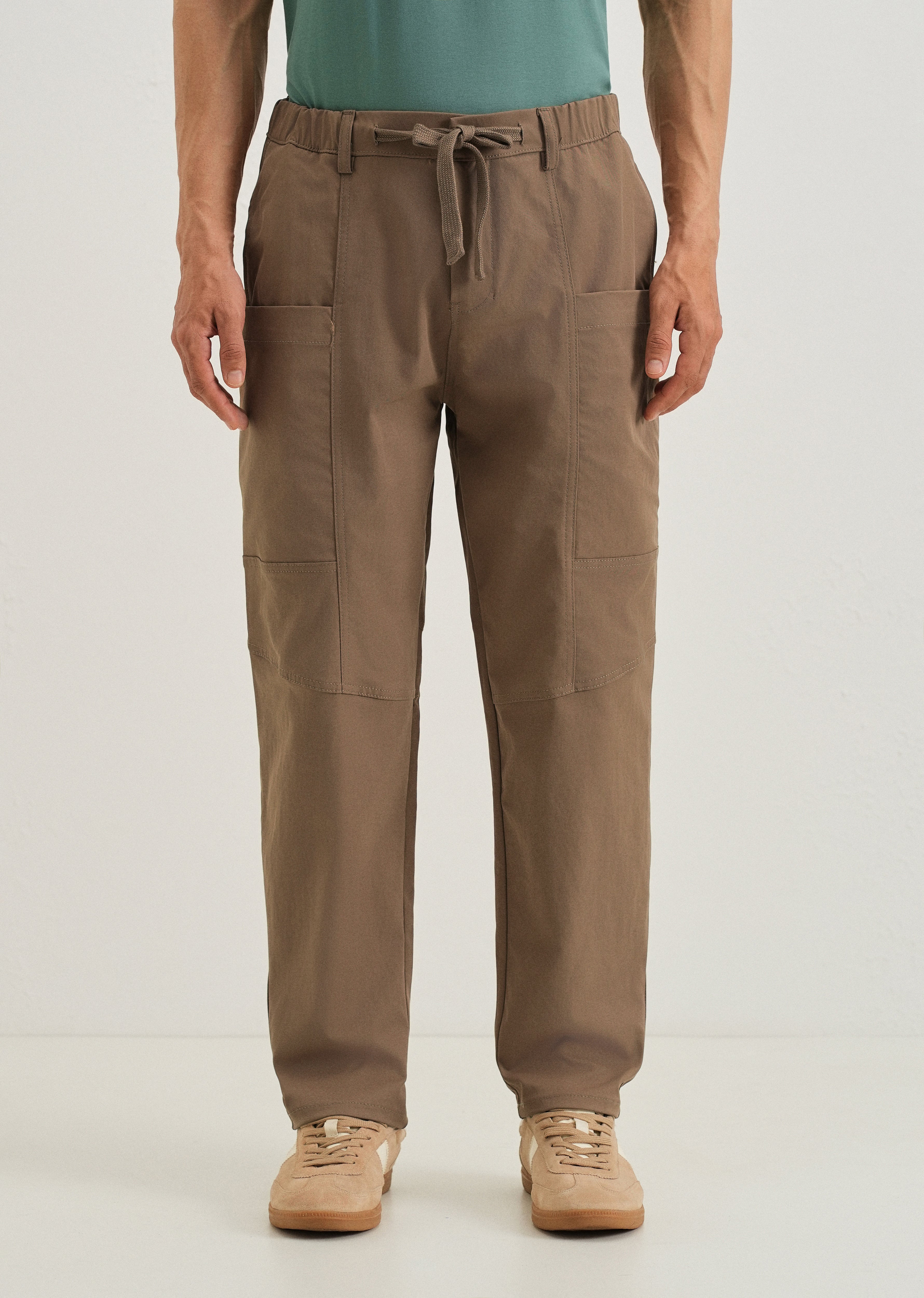 Brown Drawstring Panel Cargo Pant