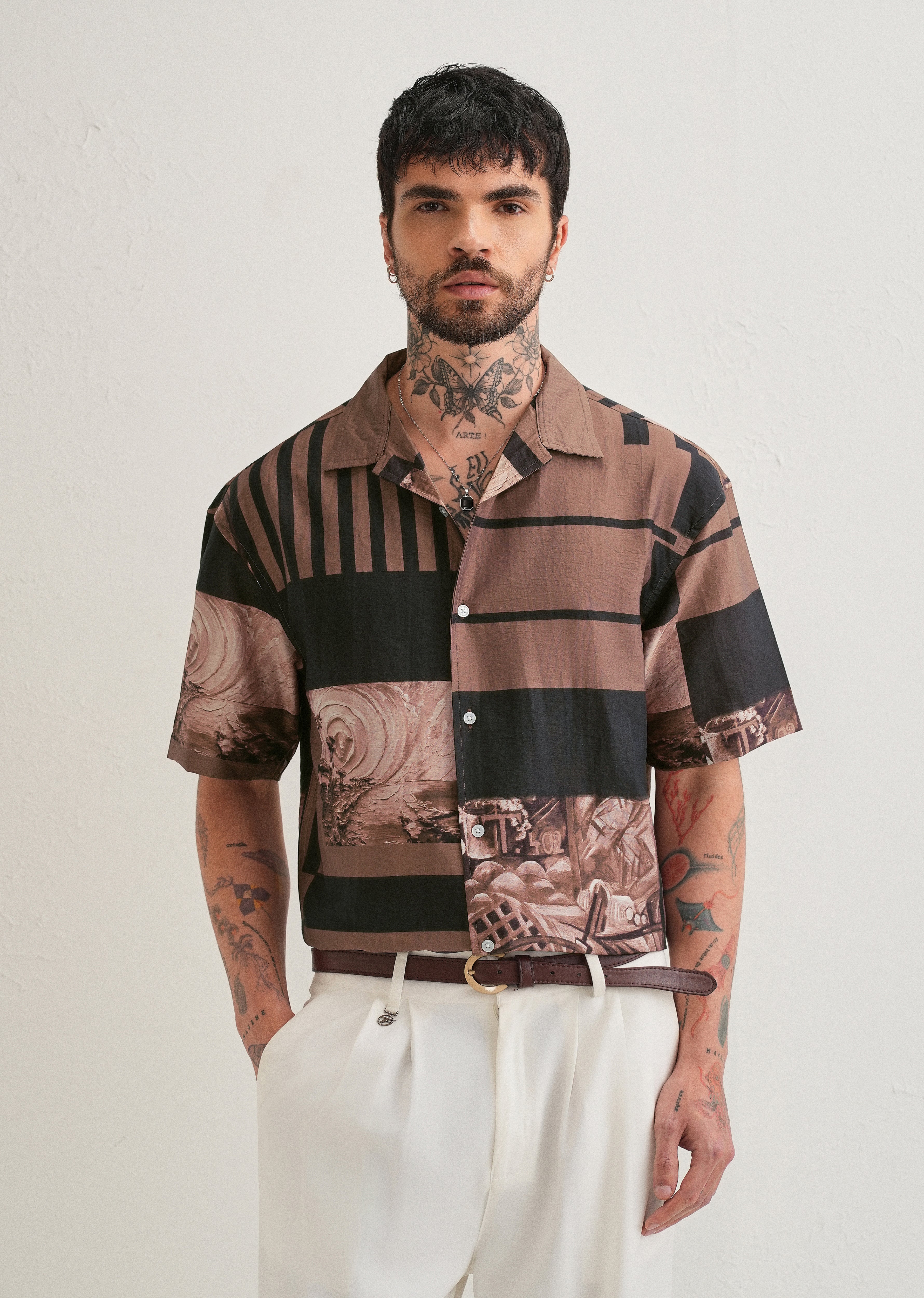 Brown Dual-Tone Printed Shirt