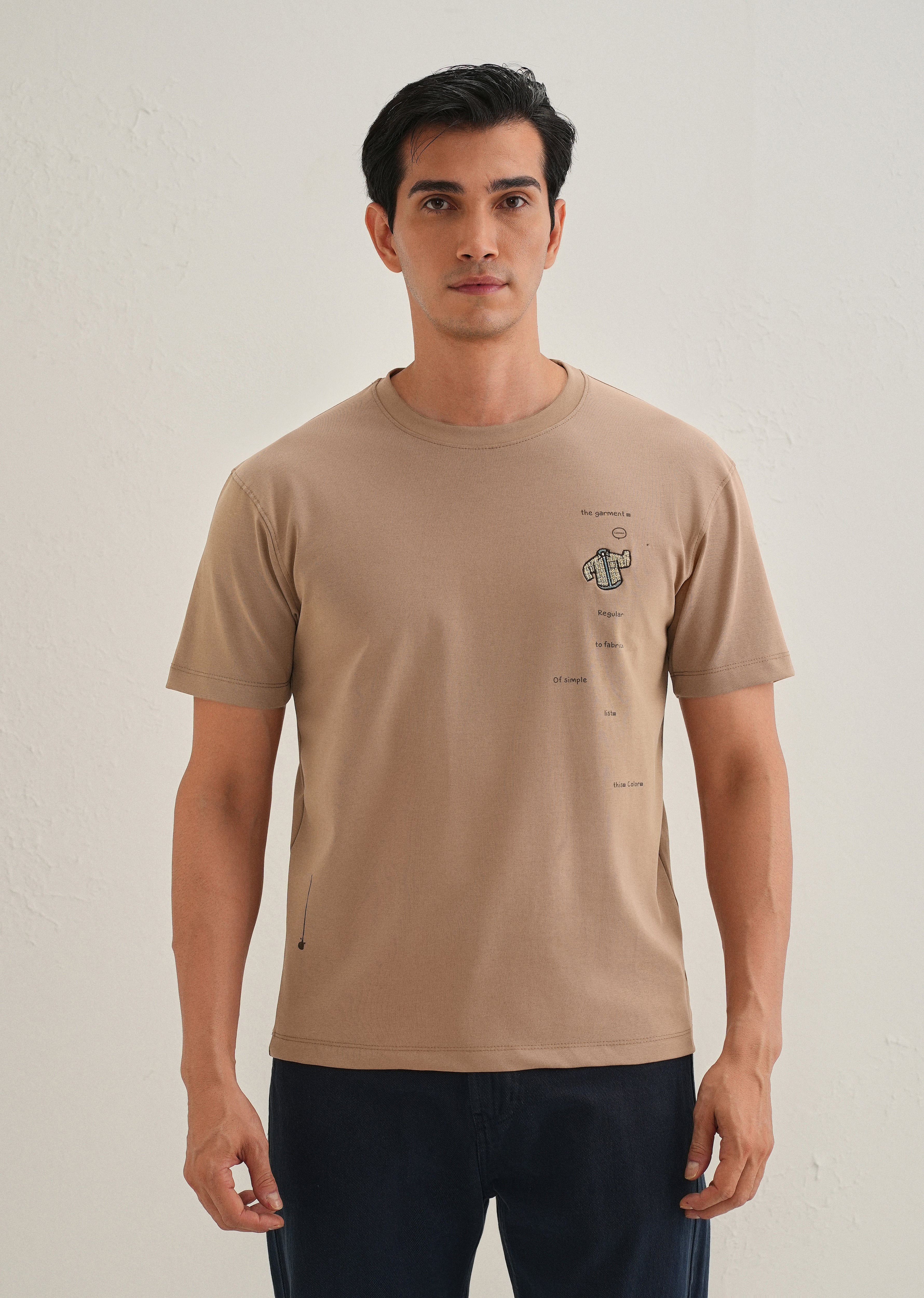 Brown Embroidered Regular Fit T-Shirt