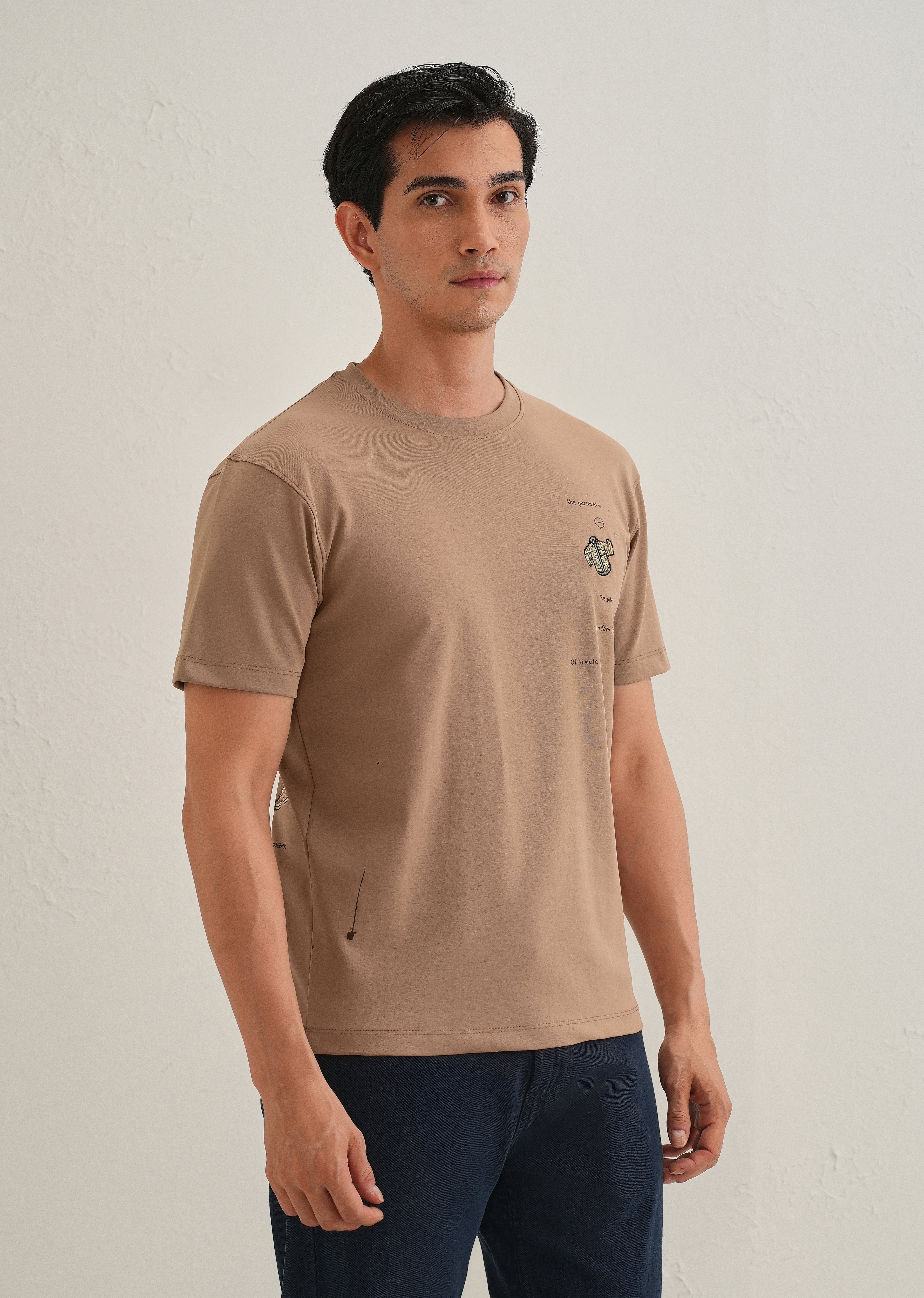 Brown Embroidered Regular Fit T-Shirt