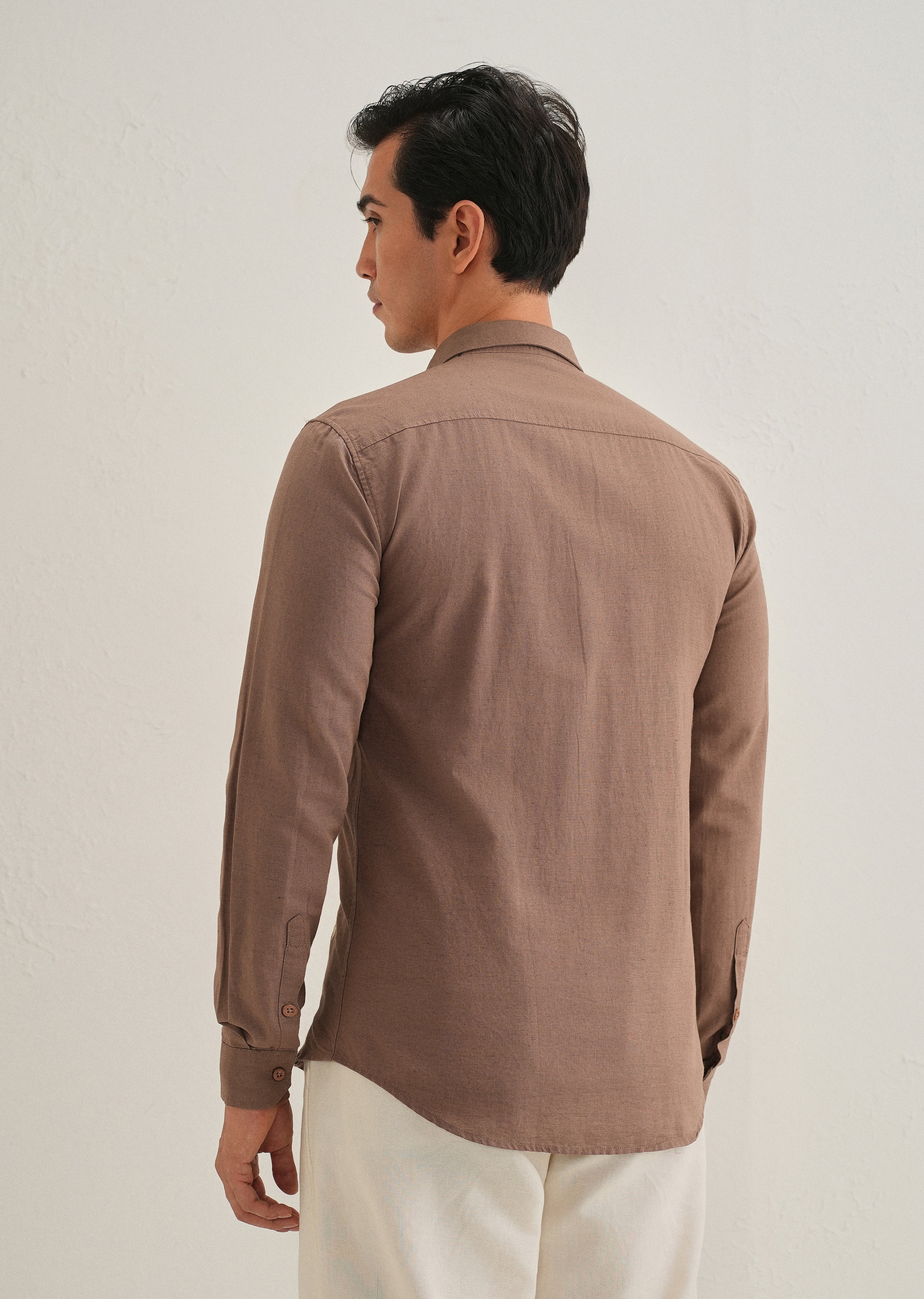 Brown Floral Embroidered Cuban Collar Shirt